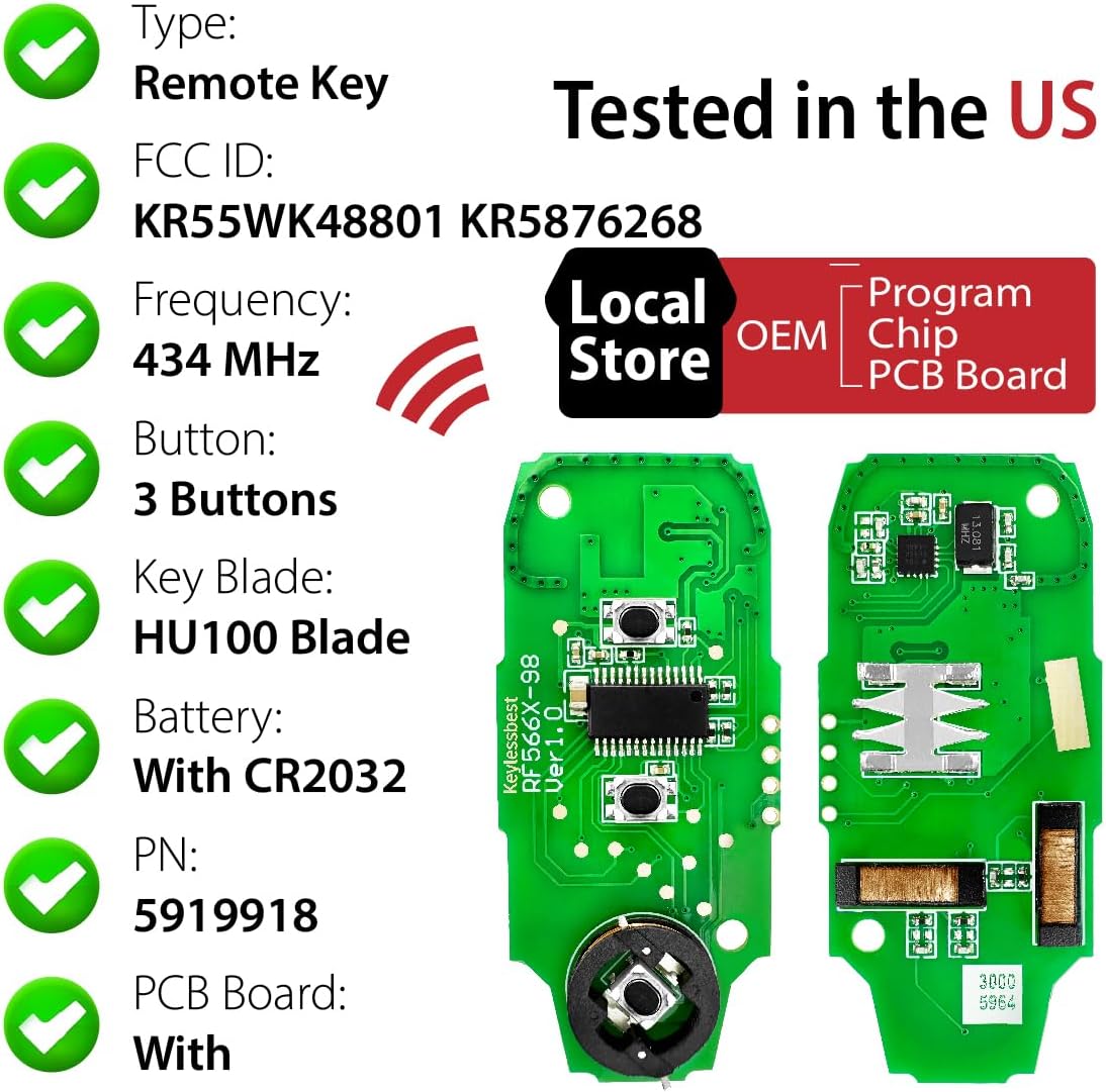 Car Key Fob Remote Keyless Entry Control KR55WK48801 434MHz 3 Button Replacement for 2011-2019 Ford Fiesta Focus Titanium C-Max - 2 Pack