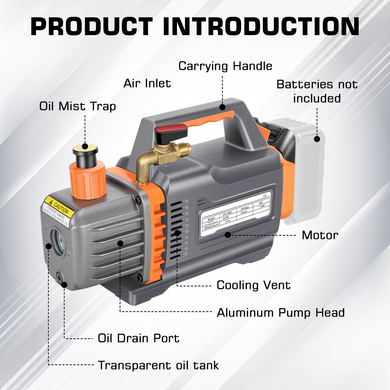 Pompa per vuoto compatibile con batteria Mak-ita da 18 V, pompa a bassa pressione a 1 livello, 2CFM, 1/4HP, 5PA tester per vuoto per strumento aria refrigerante HVAC AC, degasaggio in resina