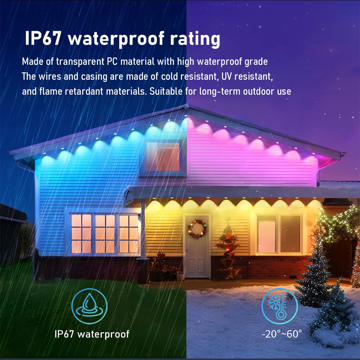 Intelligente RGBIC Dauerleuchten für den Außenbereich mit 75 Szenenmodi, Trauf-LED-Leuchten, IP67 wasserdicht, alle Feiertage, Partys, Halloween, Weihnachtsdekoration, inkl