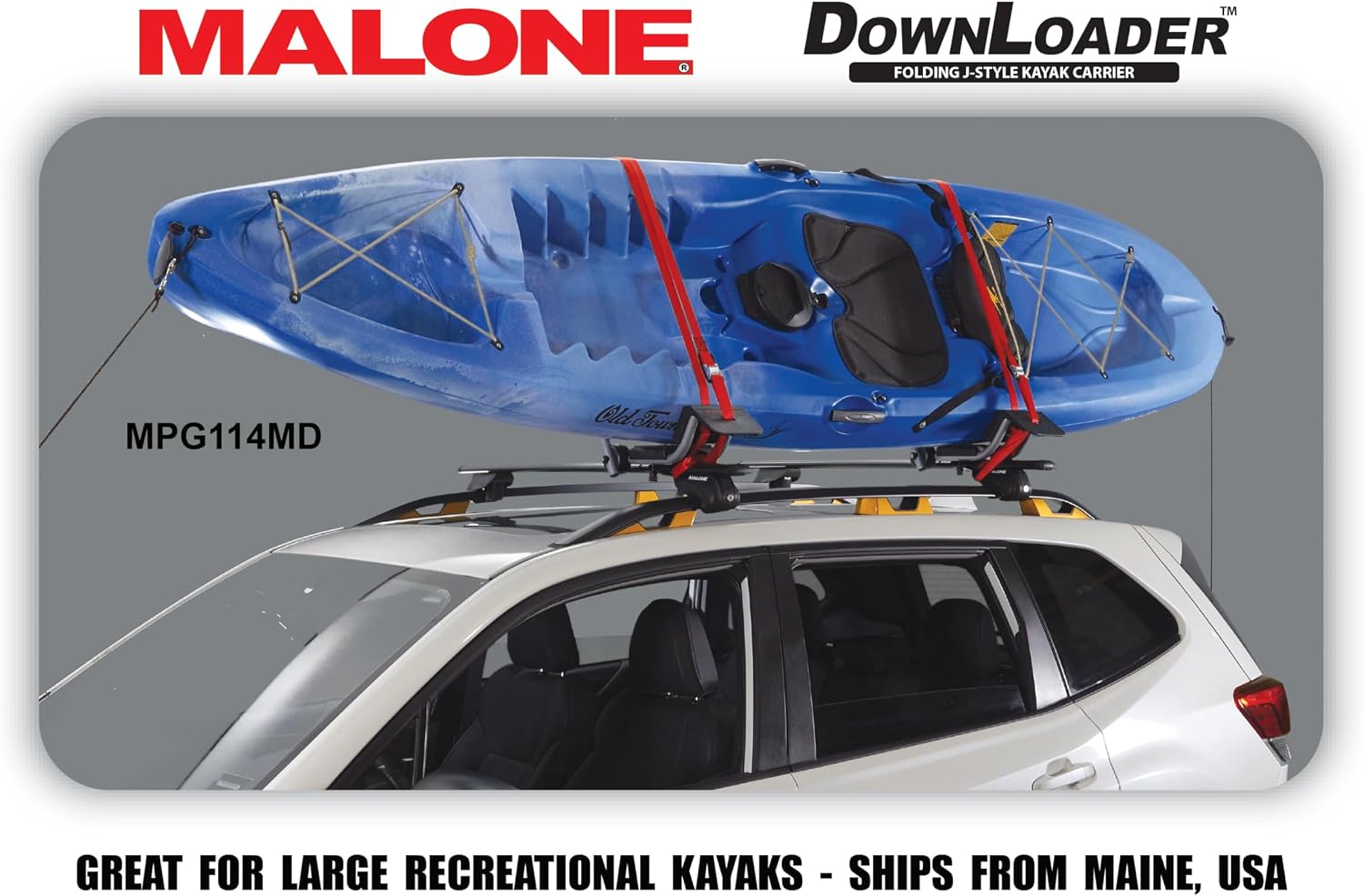 Malone Downloader Folding J-Style Universal Car Rack Kayak Carrier with Bow and Stern Lines image 3