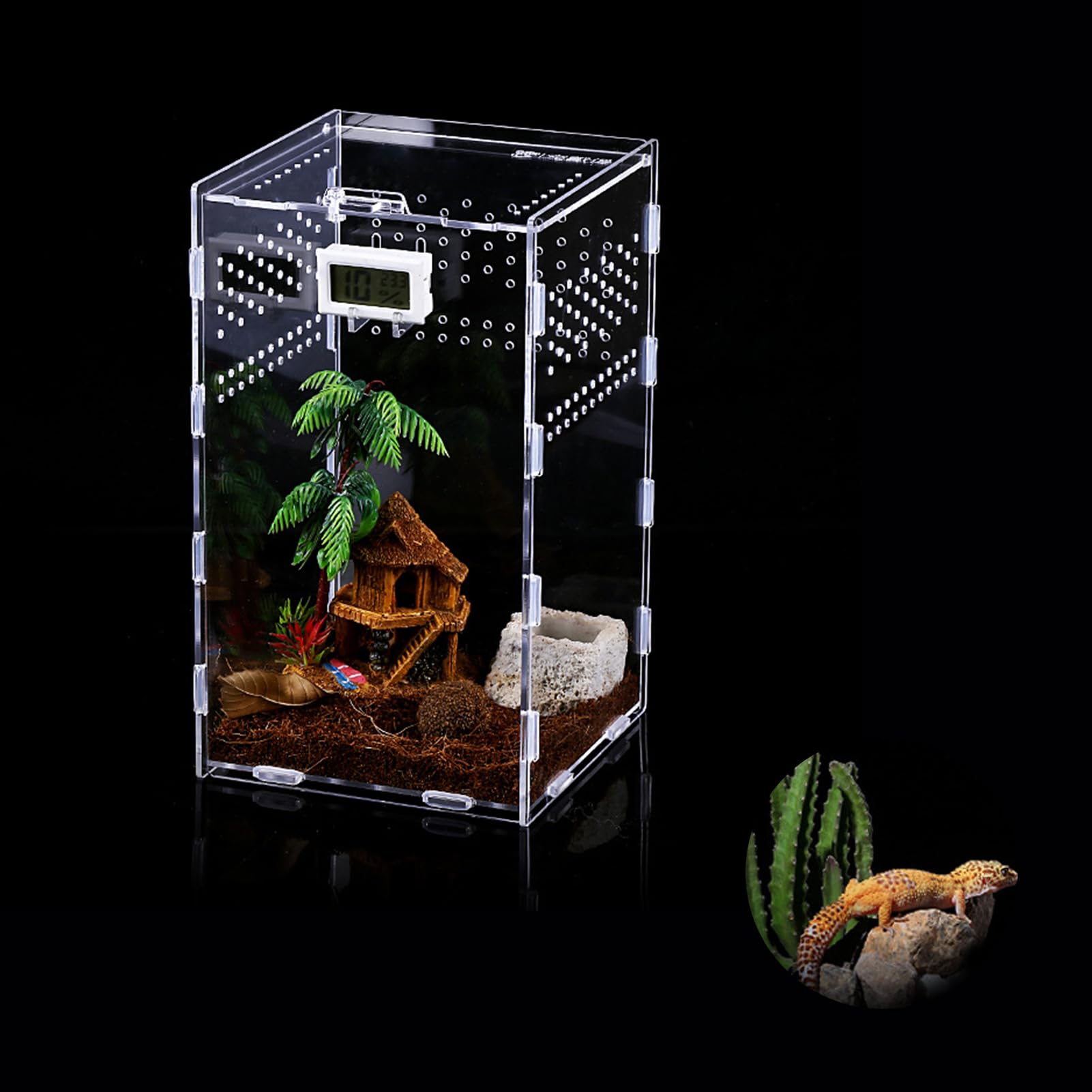 2 Reptile Fütterungsbox, Reptil Fütterungsbox aus Acryl Mini Reptilien Transportbox Transparente Insekten Futterbox für Spinnen, gehörnte Frösche, Käfer, Haustierschlangen (12x12x20cm und 9x9x9cm)
