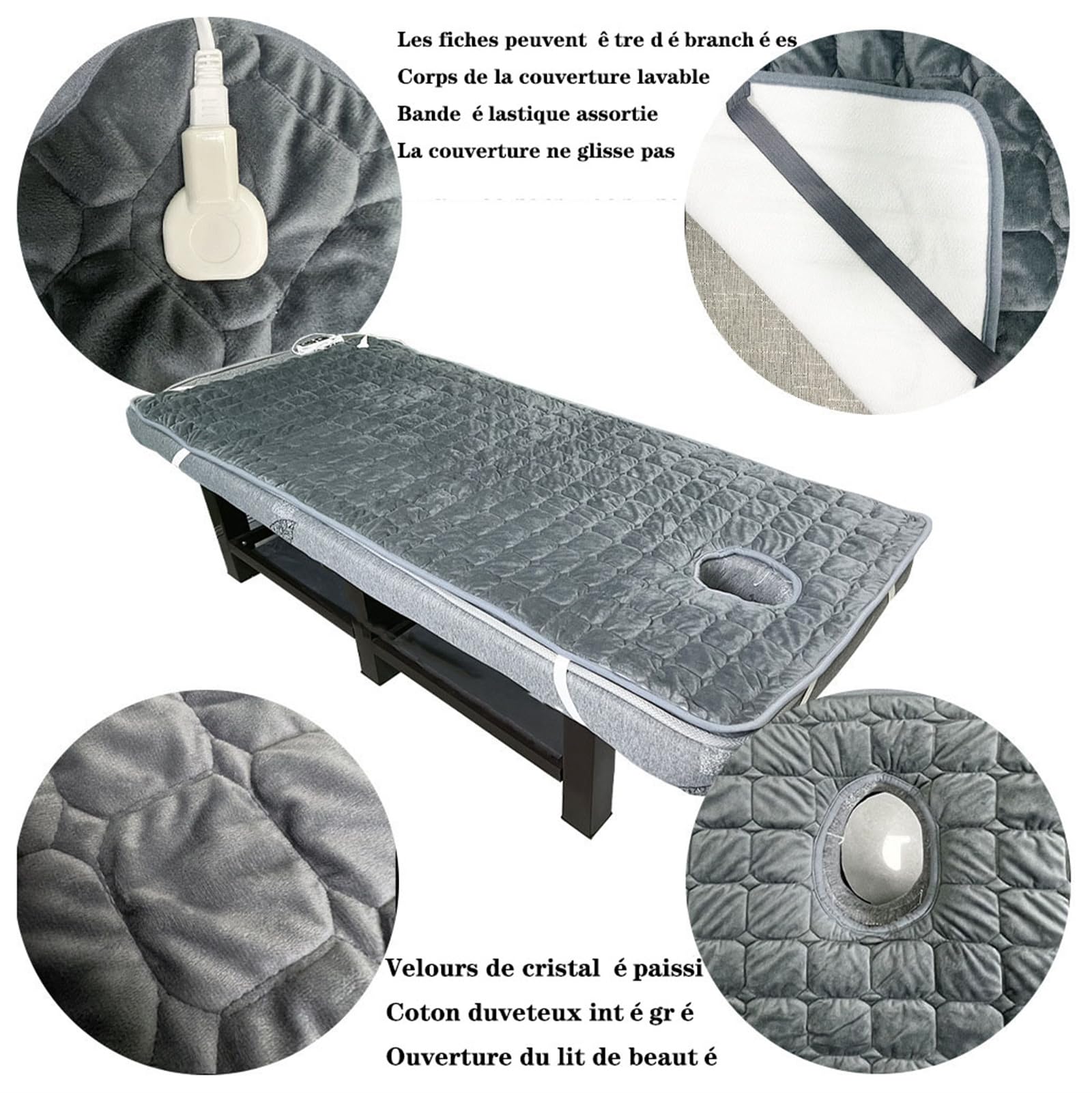Chauffé Surmatelas Pour Table De Massage,Lash Bed Topper,Rembourrage De Lit Spa Avec Trou Respiration Bandes Élastiques,Couvre Matelas En Mousse À Mémoire Forme Pour Lit De Salon Beauté,180*80cm