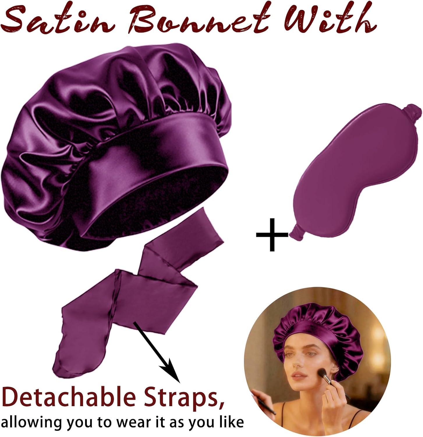 Womens Silk Satin Bonnet Hair Bonnets For Sleeping Silky Curly Hair Braid Sleep Caps With Long Soft Tie Bands Eye Mask