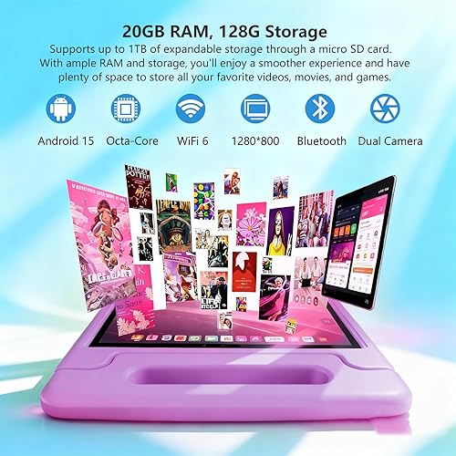 Miniatura 5 de NRKDUBQ Tablet infantil de 11 pulgadas Android 15 20GB + 128GB Octa-Core 8000mAh tableta Todder con funda a prueba de caídas, control parental, WiFi