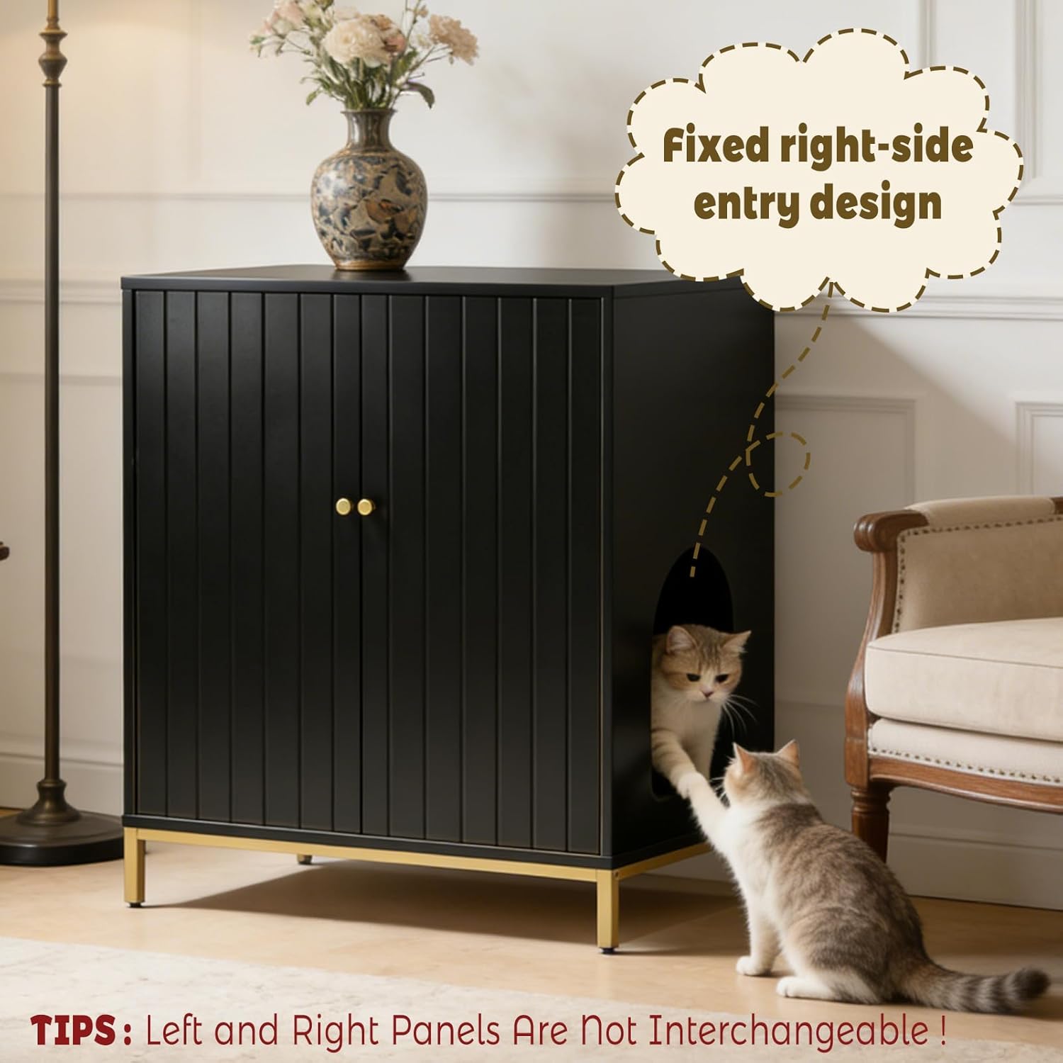 31.5" Tall Hidden Cat Litter Box Furniture with Storage Cabinet, Cat Litter Box Enclosure End Table with Ventilated Back Panel, Modern Cat Washroom Cabinet for Living Room or Bedroom, Black