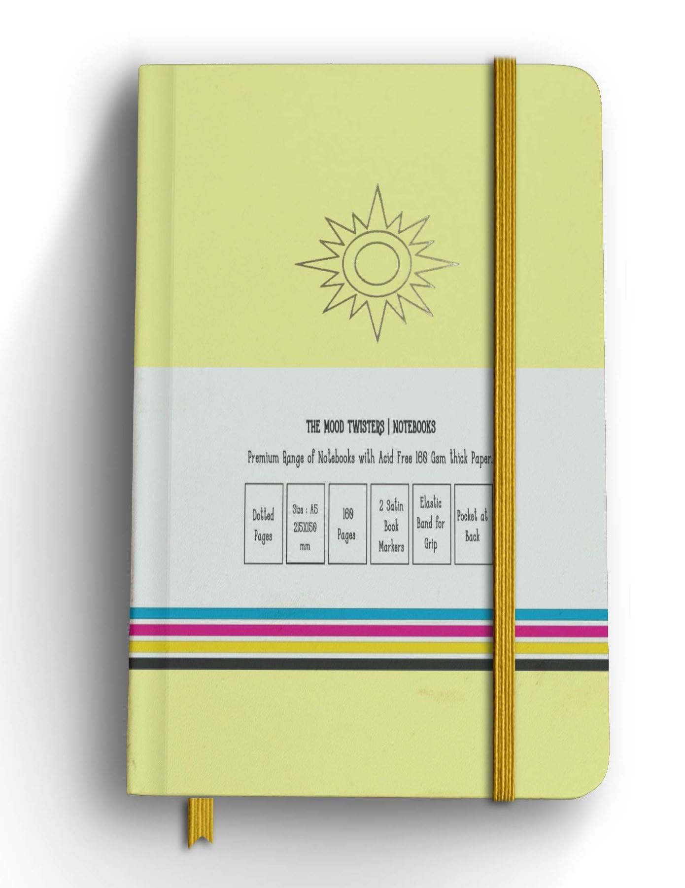 Mood Twisters A5 Dotted Journal Notebook - 160 GSM, 160 Pages, Hardcover for Bullet Journaling, Calligraphy, Sketching & Note-Taking, Gift Box Packaging (Light Yellow Sun Design)