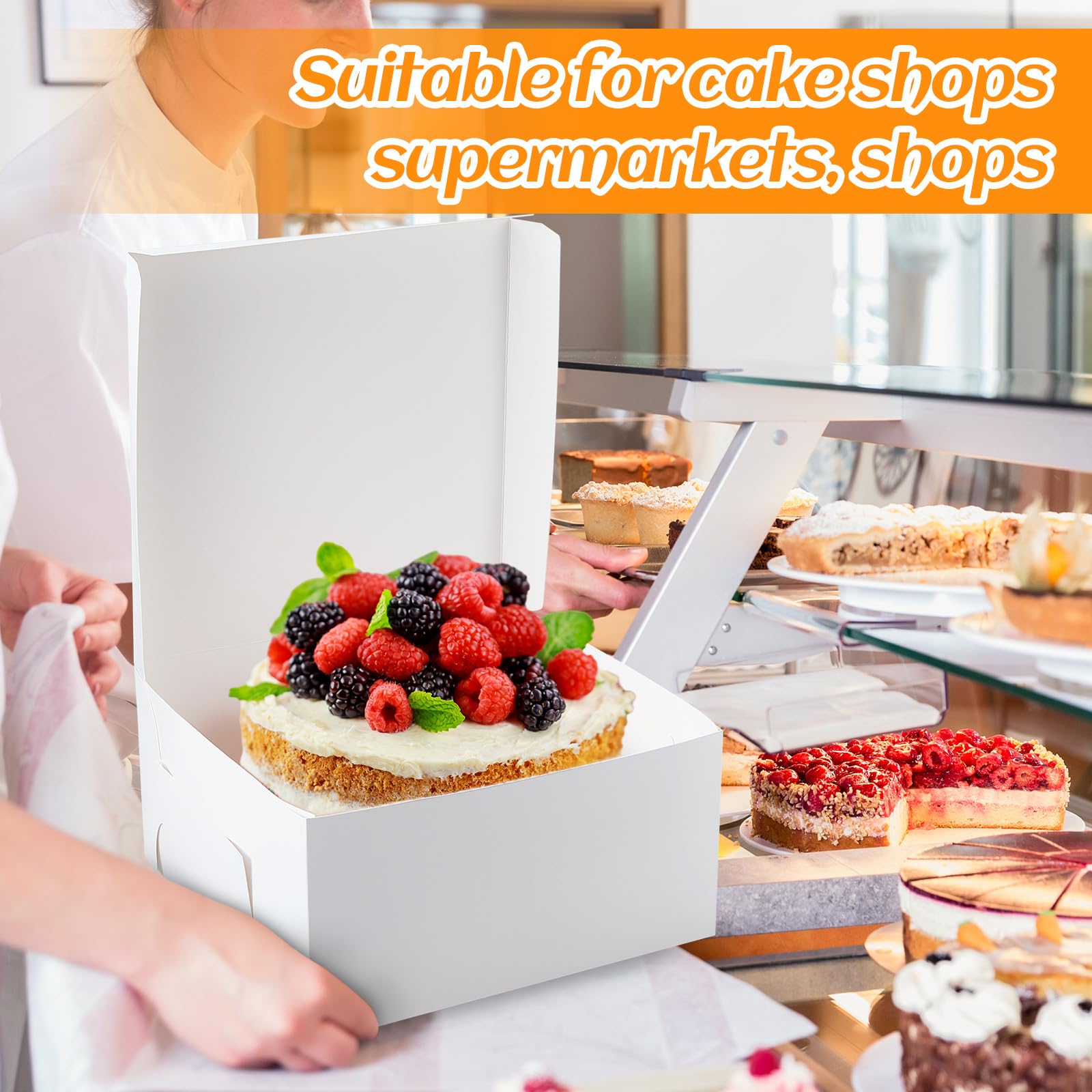 Ireer Confezione da 50 scatole bianche in cartone per torte, 25,4 x 25,4 x 12,7 cm, per pasticceria e biscotti