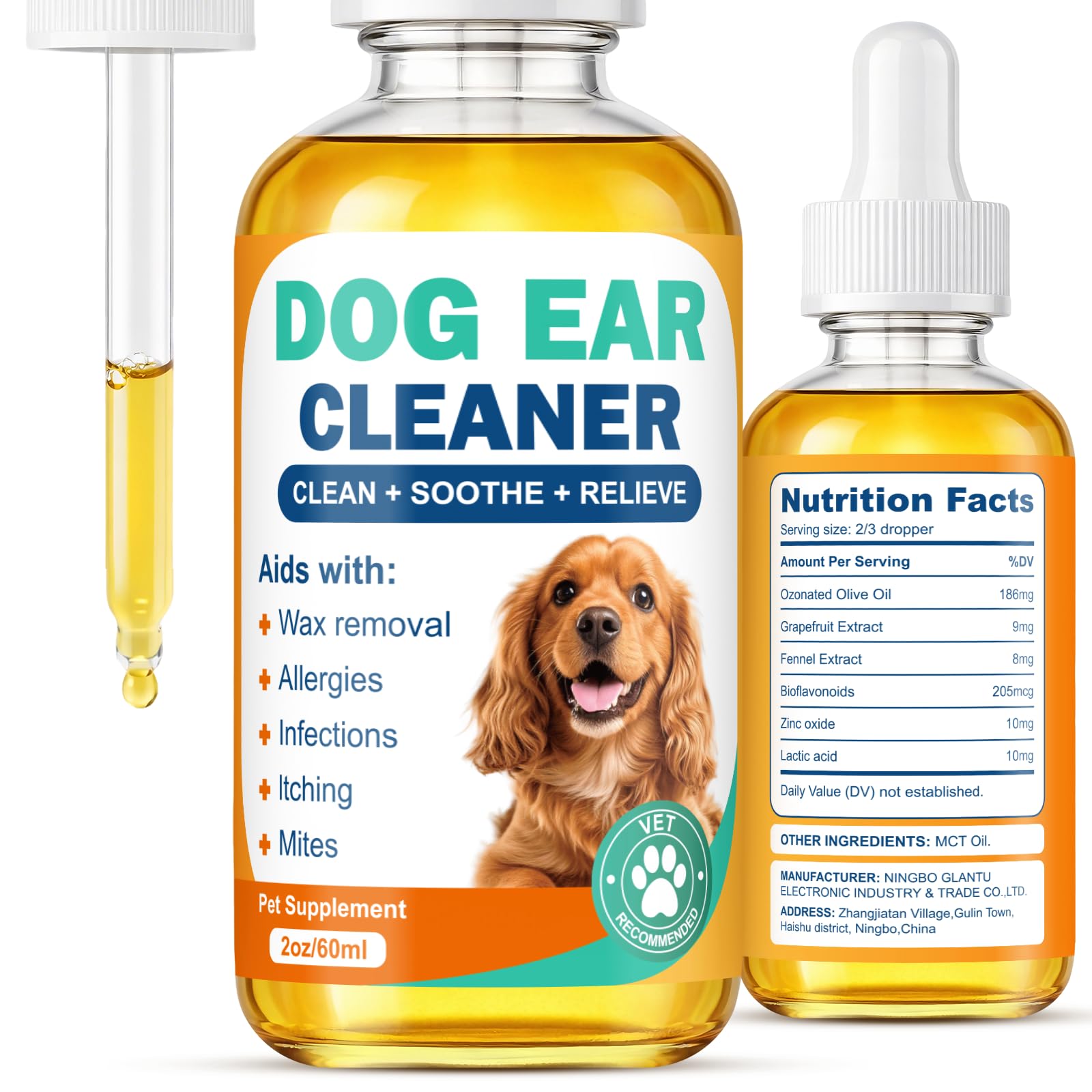 Dog Ear Cleaner and Infection Treatment,Natural Ear Drops for Dogs, Gentle Relief for Itching, Irritation, Wax Build-Up & Infections,Safe Ear Cleaning Solution for All Breeds & Ages