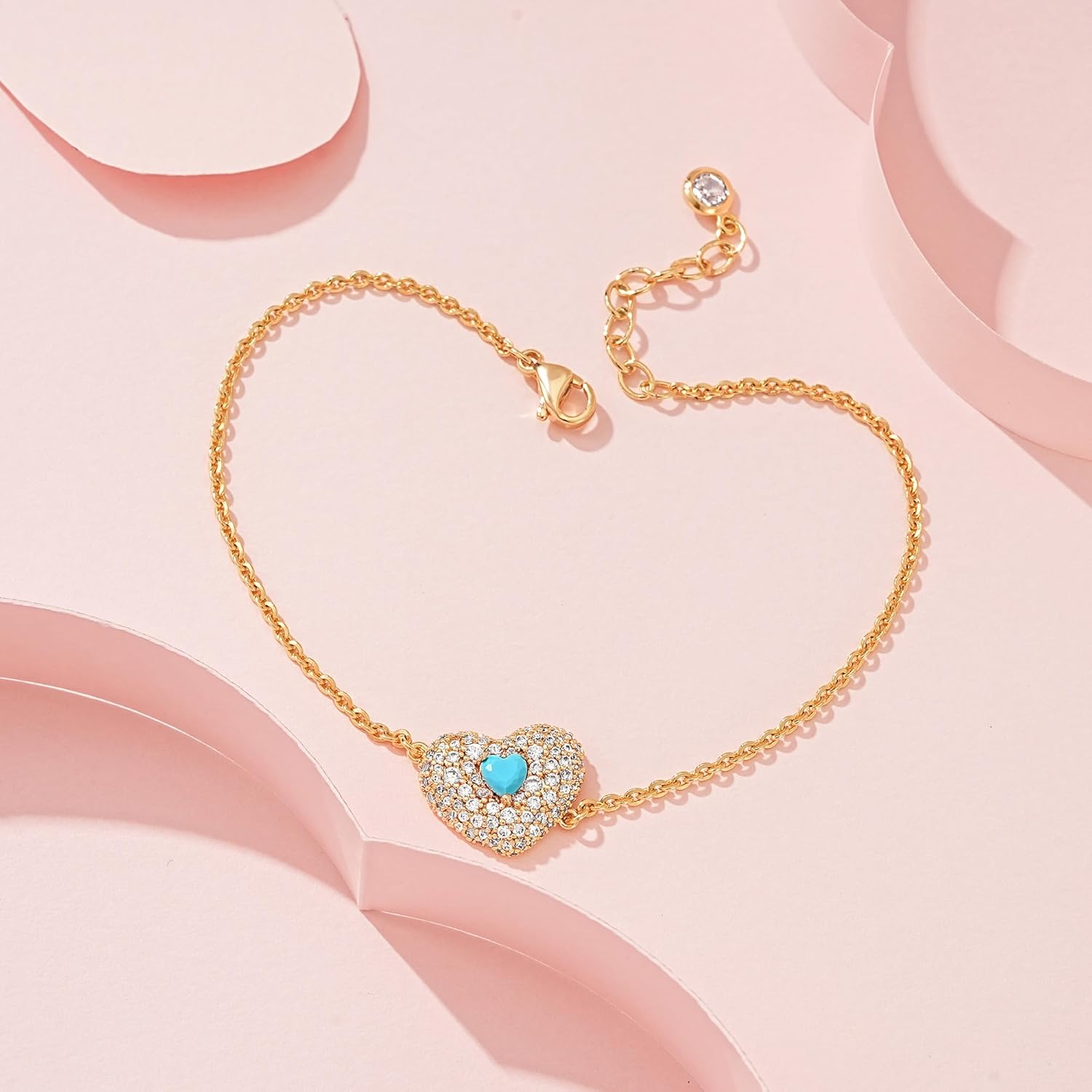 Fettero Gold Heart Bracelets for Women Charm Bracelet 14K Gold Plated Dainty Chain Love Heart Bracelet Jewelry Valentine's Day Gift - Image 3