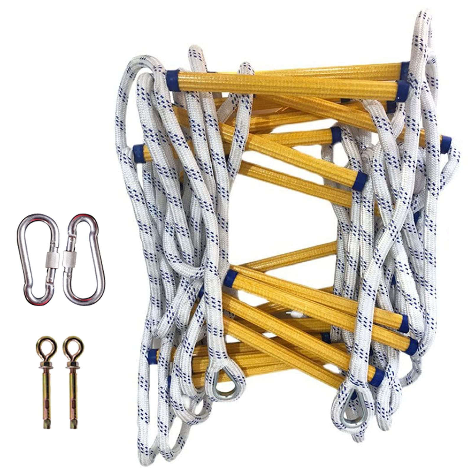 KFGISD, Home Fire Escape Emergency Safety Rope Ladders, Flame Resistant Rope Ladder with 2 Sphooks/White Rope/49.21,Rope Ladder(Flower Rope,32.8Ft)