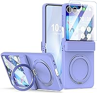 Vista 8 de Funda magnética diseñada para Samsung Galaxy Z Flip 6/5 con protección de bisagra, protector de pantalla y soporte [compatible con MagSafe], funda