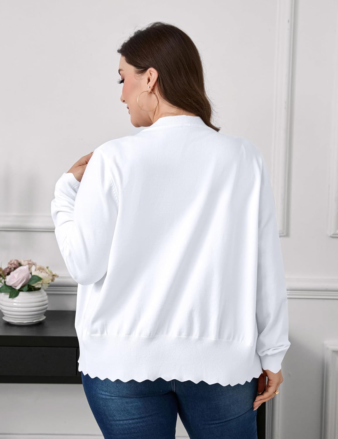 Womens Plus Size Open Front Cardigan Long Sleeve V-Neck Lightweight Casual Sweaters - Image 6