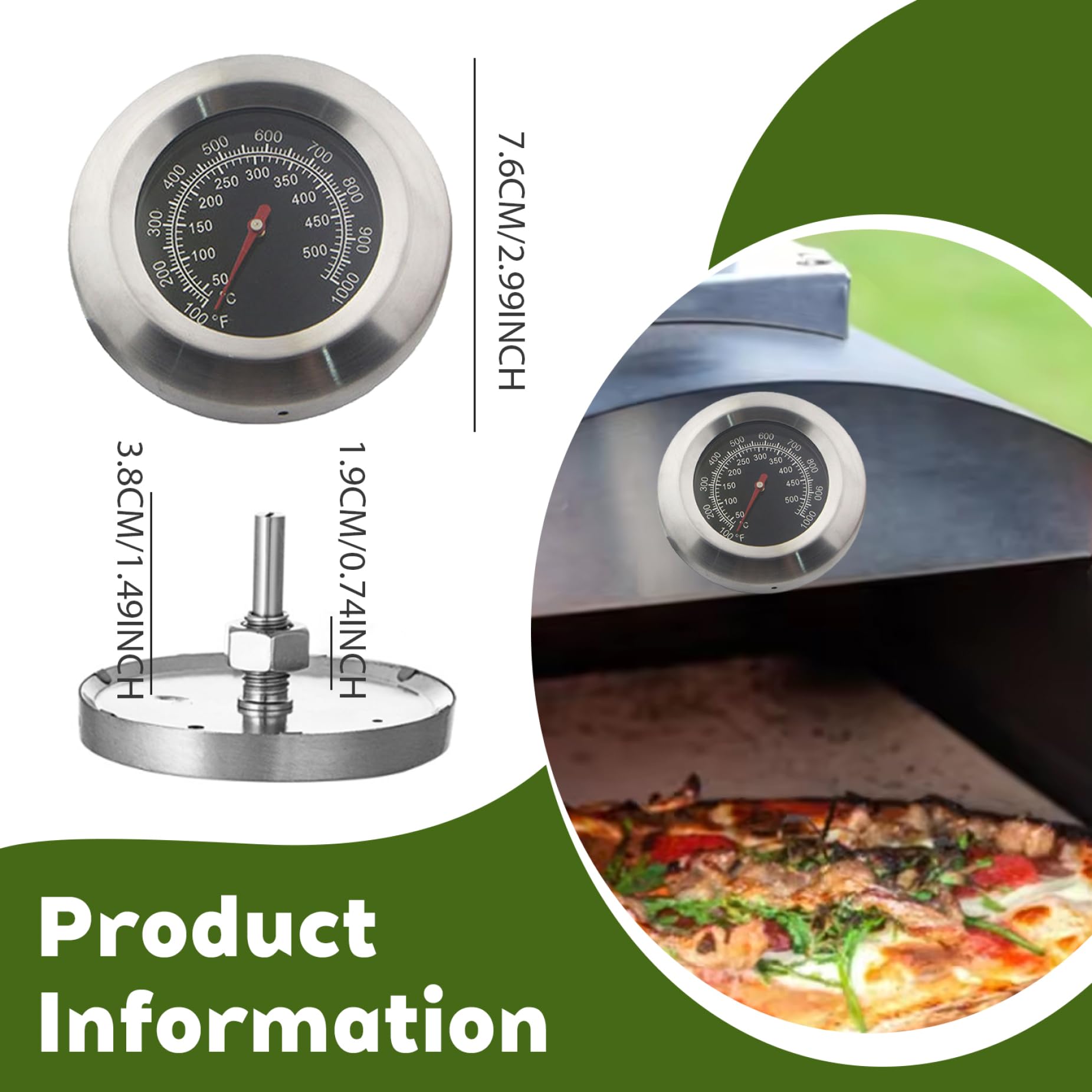 Nirelief BBQ Thermometer for Grill, Stainless Steel Grill Temperature Gauge, Explosion-Proof Rust-Resistant Practical BBQ Thermometer for All Grills, Smokers