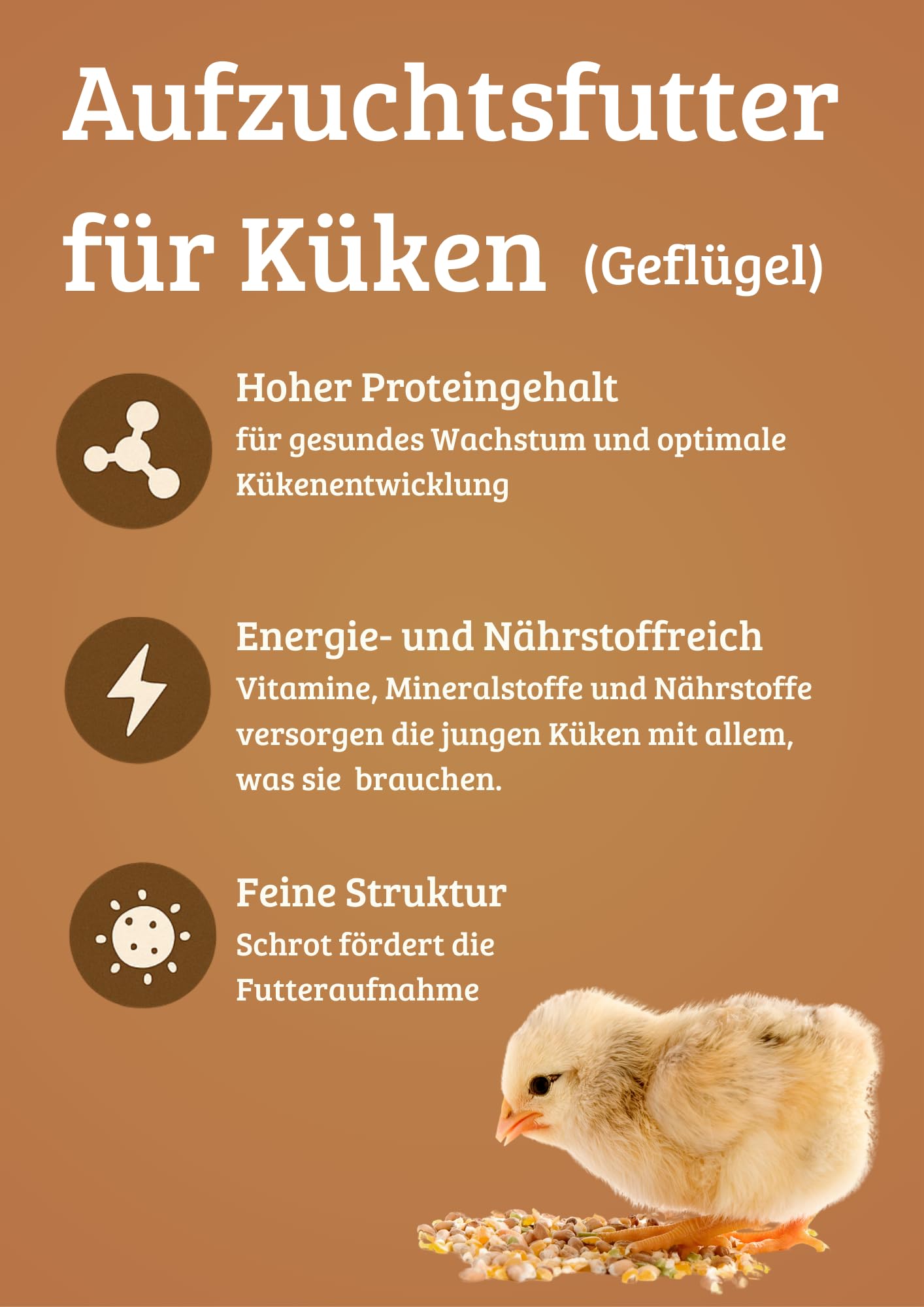 Aufzuchtsfutter 15 Kg für Küken, Premiumqualität für Hühner, Fasane, Wachteln, Enten, Puten, Gänse... (Aufzuchts Set)