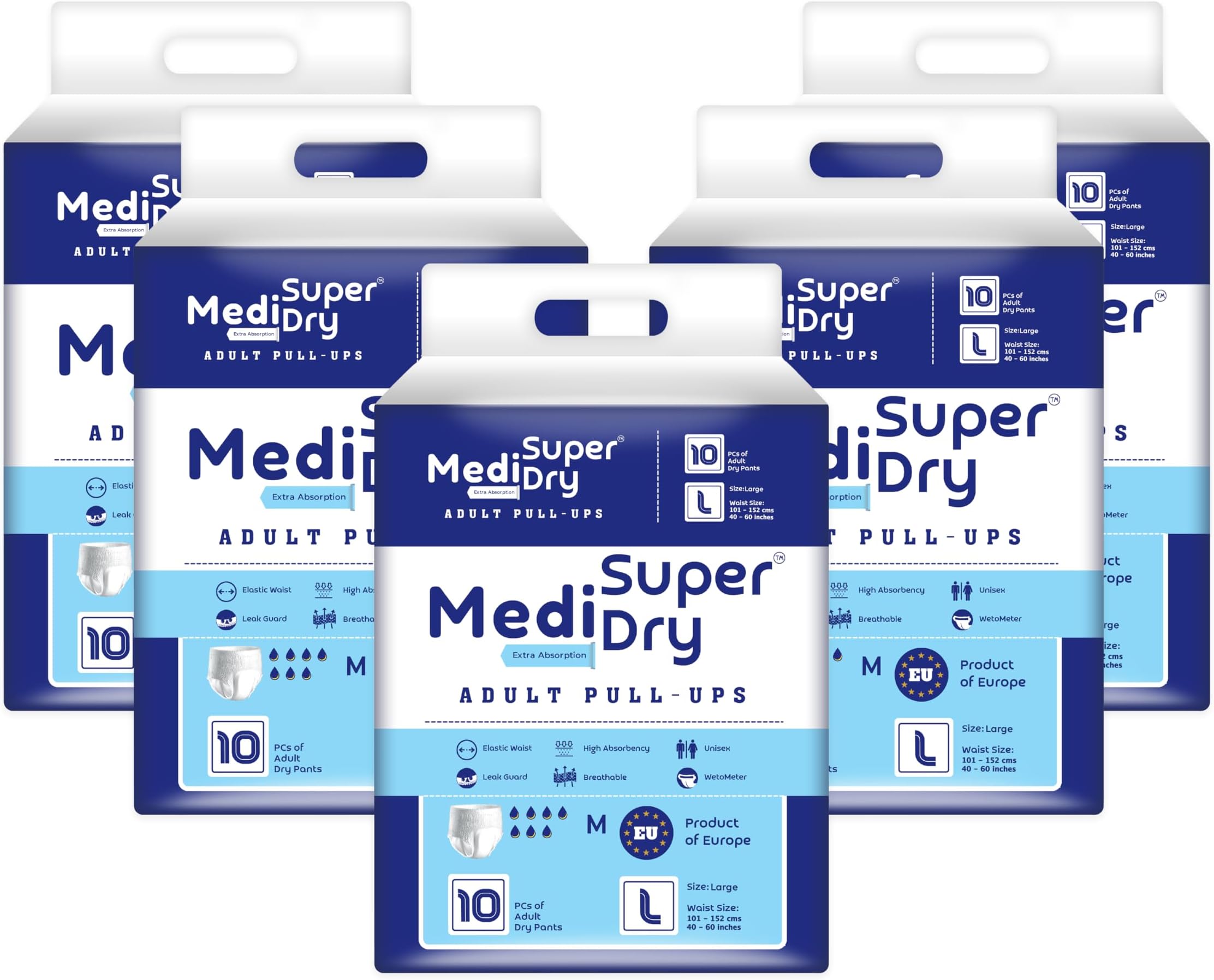 Adult Diaper Pants | Large (L) |Waist 101-152 cm (40-60 inches) |High Absorbency -10 Hrs |Rash-Free |Leakproof |Breathable |Odourless |Elastic Waist |For Men & Women | 50 Units, Pack of 5