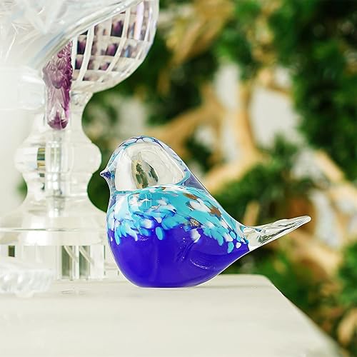 Miniatura 5 de QFkris Figura de pájaro azul de 6.5 pulgadas de vidrio soplado coleccionable hecha a mano, objeto decorativo de arte en vidrio para amantes de las
