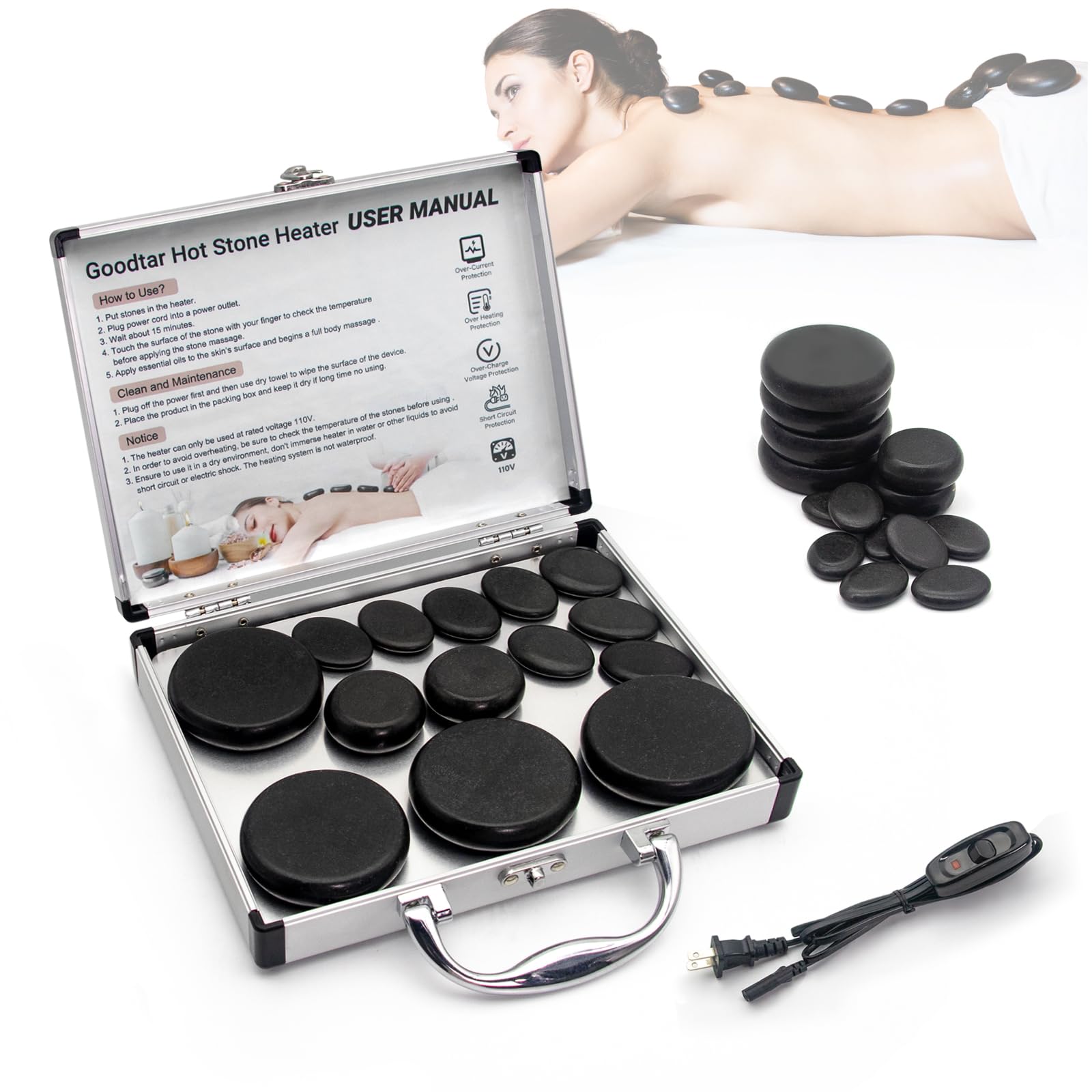 Hot Stones Massage Warmer Kit, 14 PCS Hot Stones Massage Set and Heater Kit, Electric Hot Rocks Basalt Stones Massager for Massage Therapy, Professional/Home SPA Use 110V (Small Size)