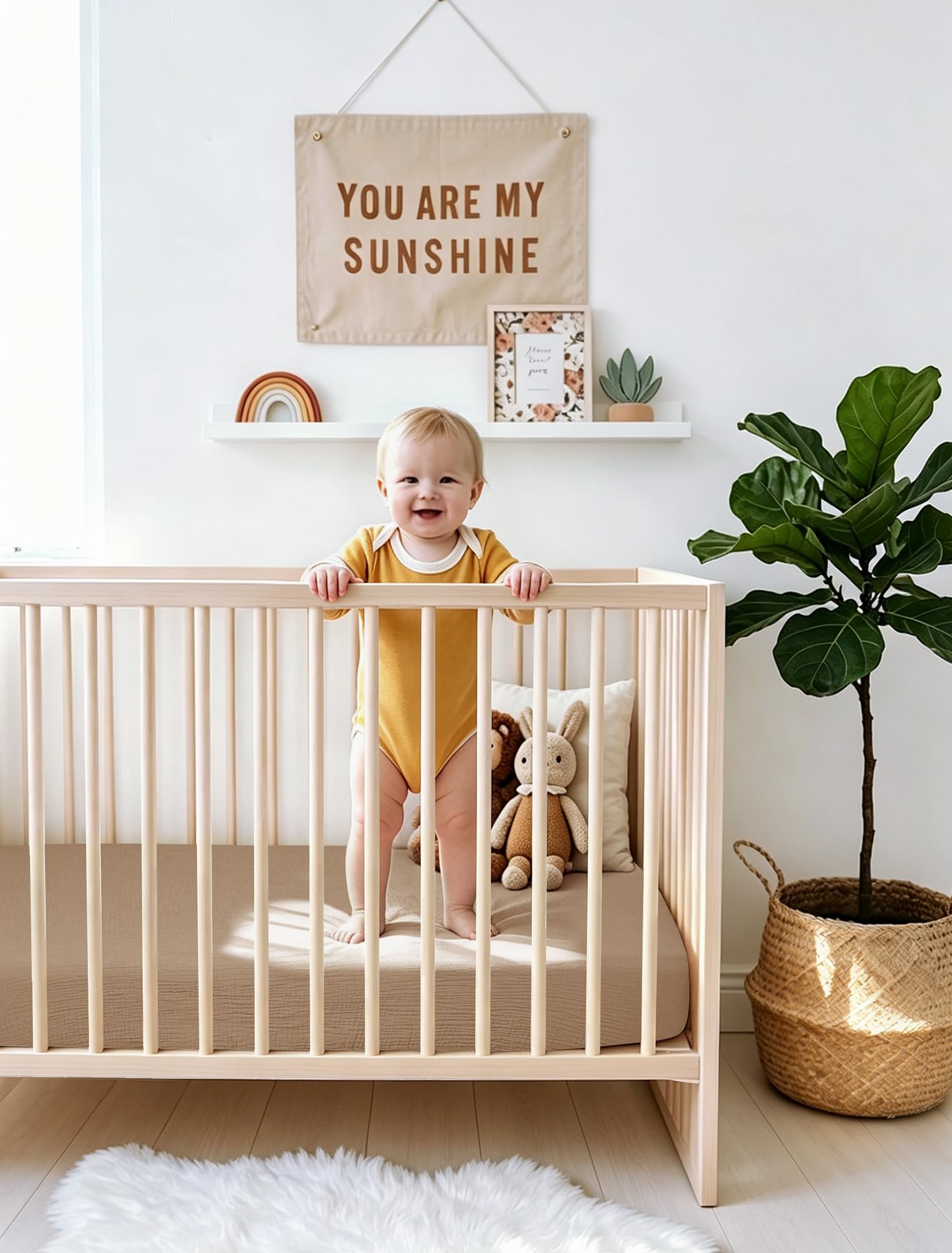 lulumoon Draps de berceau en mousseline pour bébés : lot de 2 draps-housses doux et respirants pour garçons et filles, pour berceau standard, couleur unie