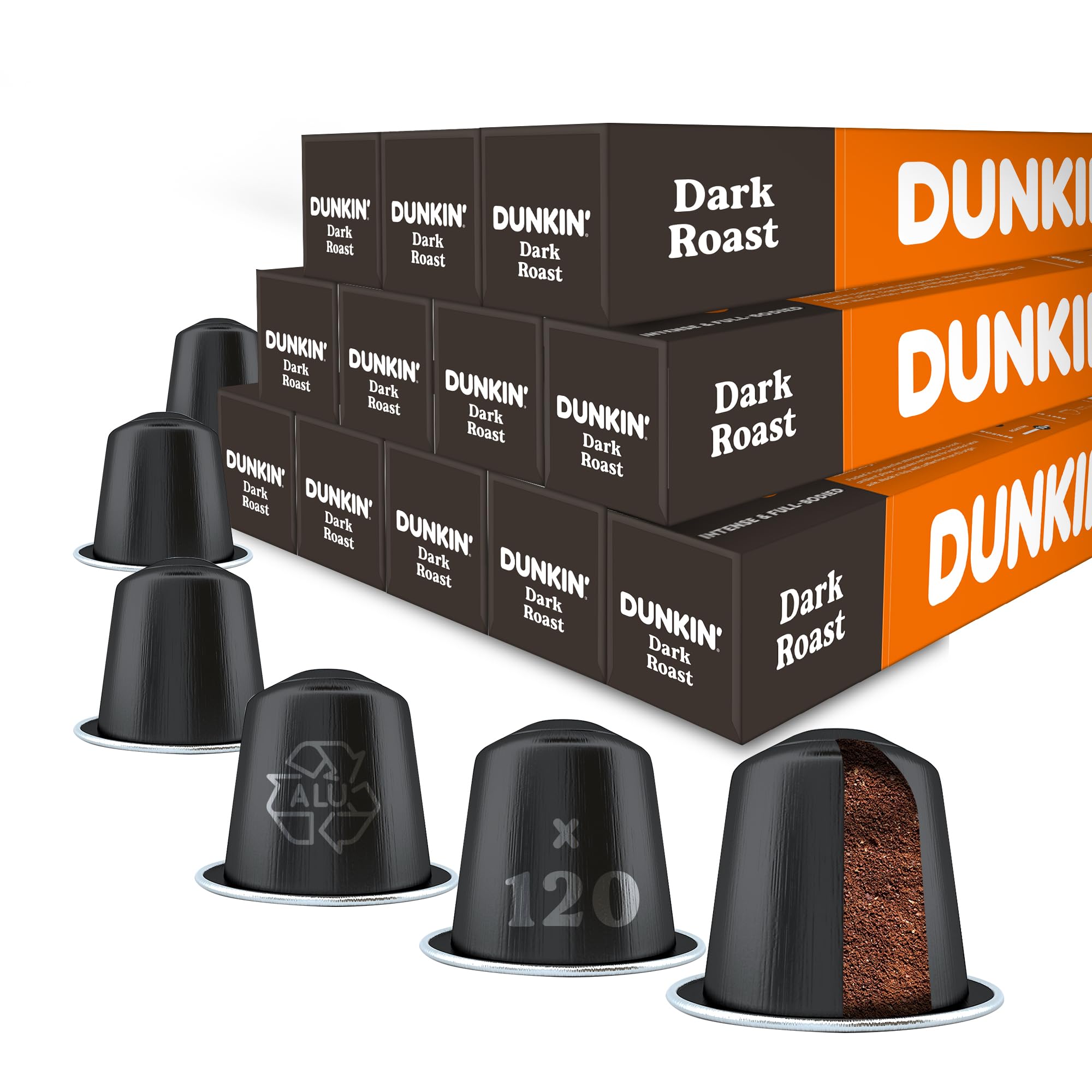 Dunkin’ Donuts Dark Roast – 120 kapsułek | Kompatybilne z Nespresso | 100% Arabica | Mocne, ciemne palenie | Klasyczne espresso do domu