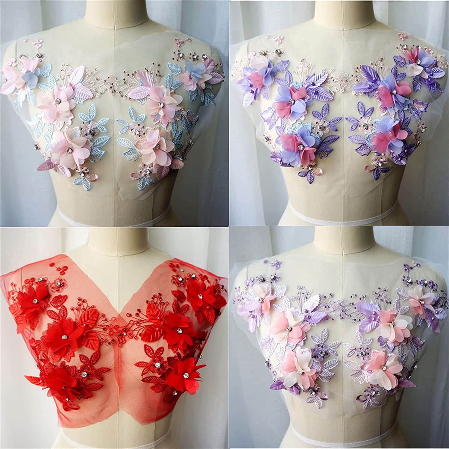 Aplikacje odzieżowe. 3D kwiatowe koronkowe koraliki materiałowe Rhinestone haftowane aplikacje na suknie szyć naszywki do dekoracji ślubnych sukienka DIY(Purple)