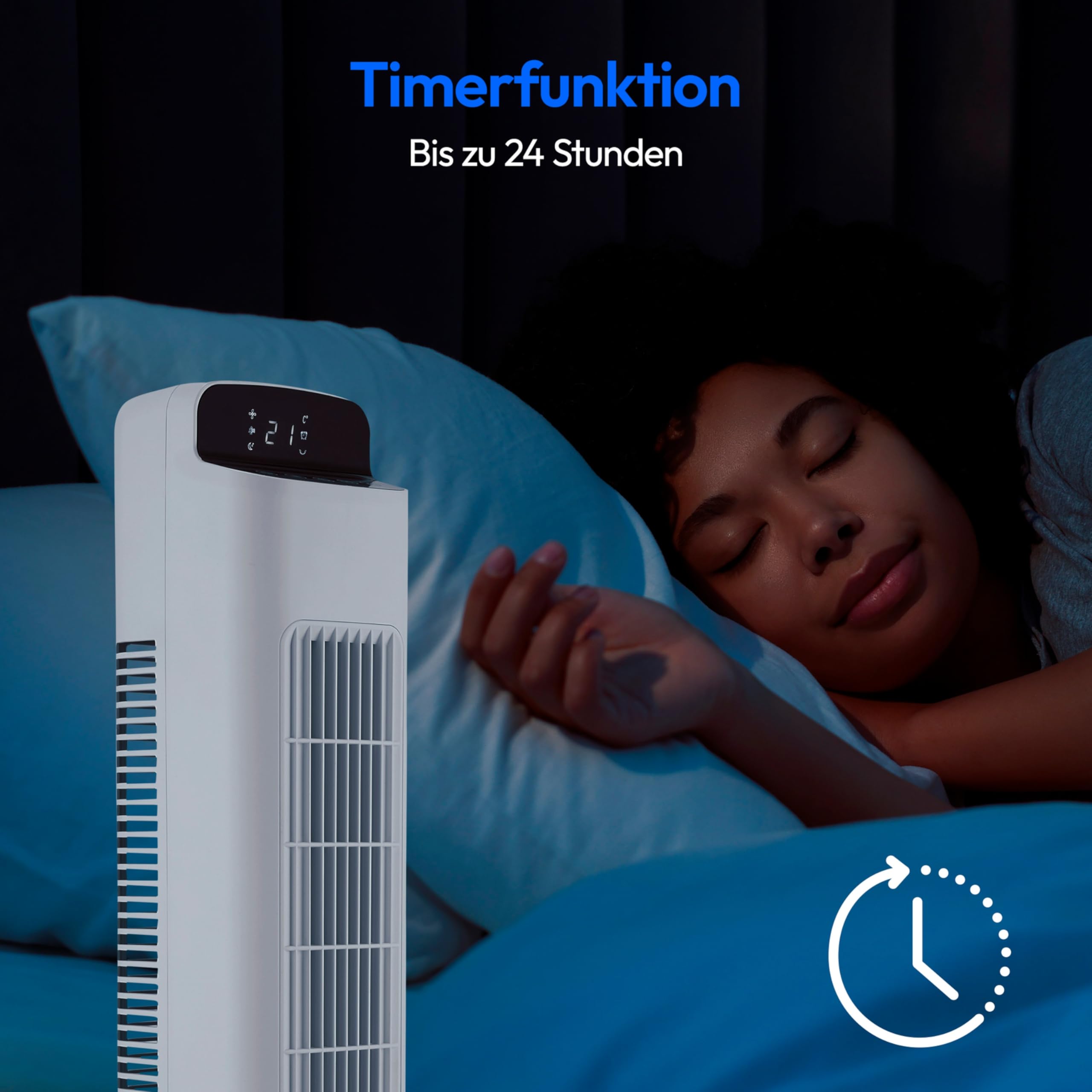 MEDION P15 TF Turmventilator mit Fernbedienung (5 Geschwindigkeitsstufen, leiser Schlafmodus, 45 Watt Leistung, Automatische 80° horizontale Oszillation, LED Display, MD10809) weiß