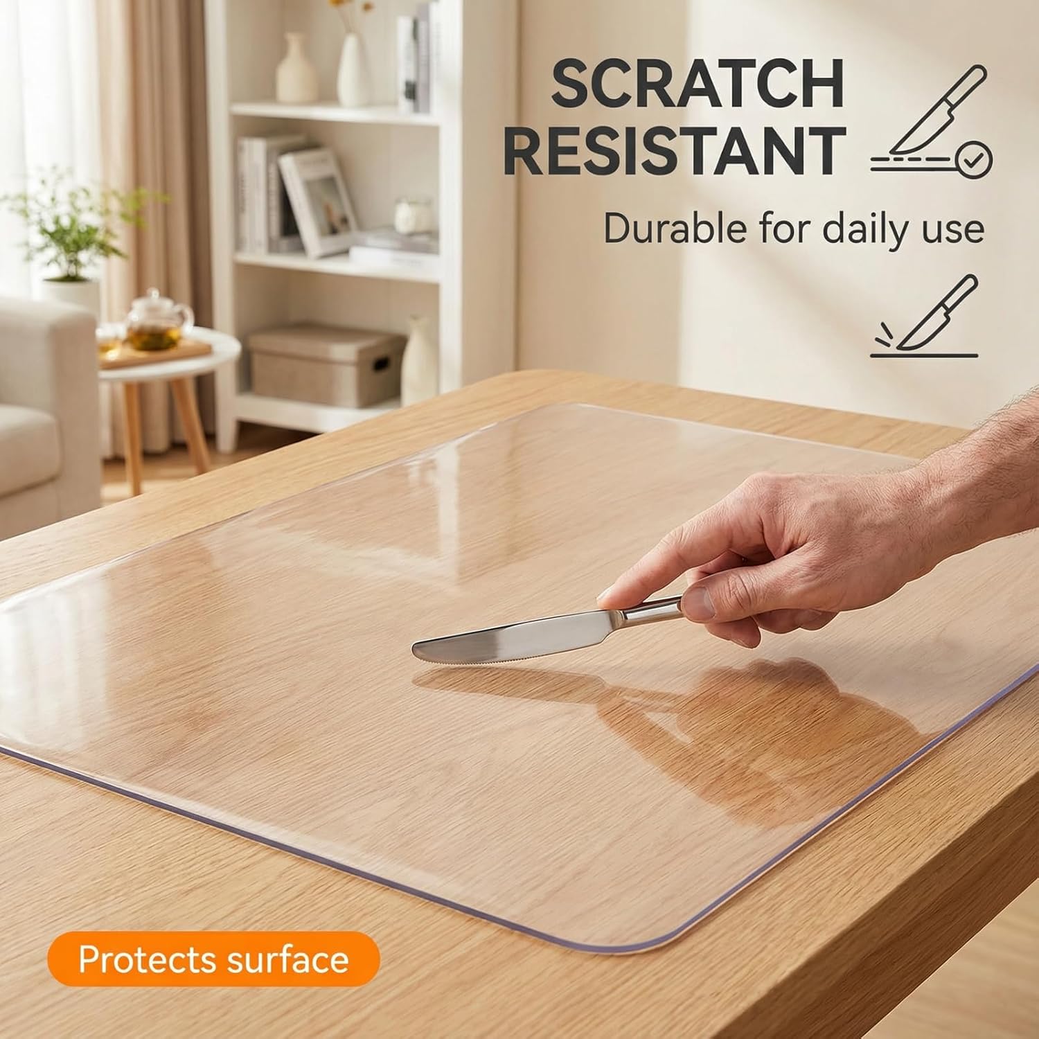 Clear PVC Table Protector Rectangle 19 x 28 Inch Non-Slip Vinyl Table Cover Pad Crystal Plastic Desk Protector for Side Table Nightstand TV Bench Dresser Wipeable Heat Resistant