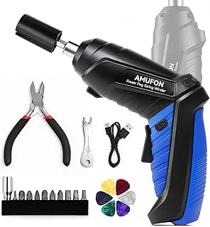 200RPM Electric String Winder,Rechargeable Automatic Guitar Winding Tuner for Stringed Instrument,Guitar Tool Set with LED Light,String Cutter,Bridge Pin Puller,10 Screwdriver Bits,6 Guitar Picks