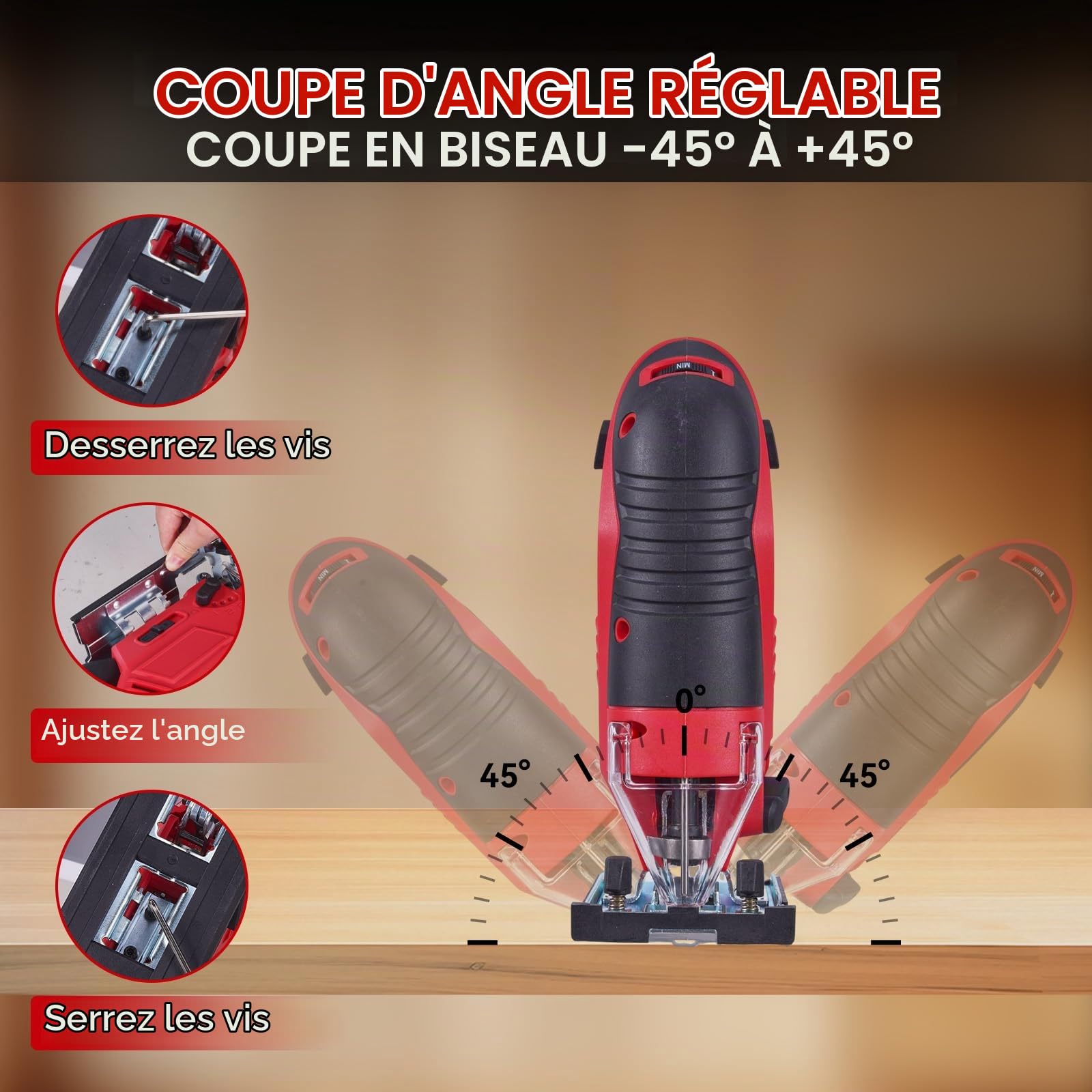 ONEVAN Scie Sauteuse sans Fil Raccord d'Aspiration 24mm Course 2x3,0Ah | 3 réglages orbitaux, coupe d'onglet ±45°, 7 vitesses, LED & aspiration intégrée, coupe bois 56mm & acier 6mm, Pour bricolage