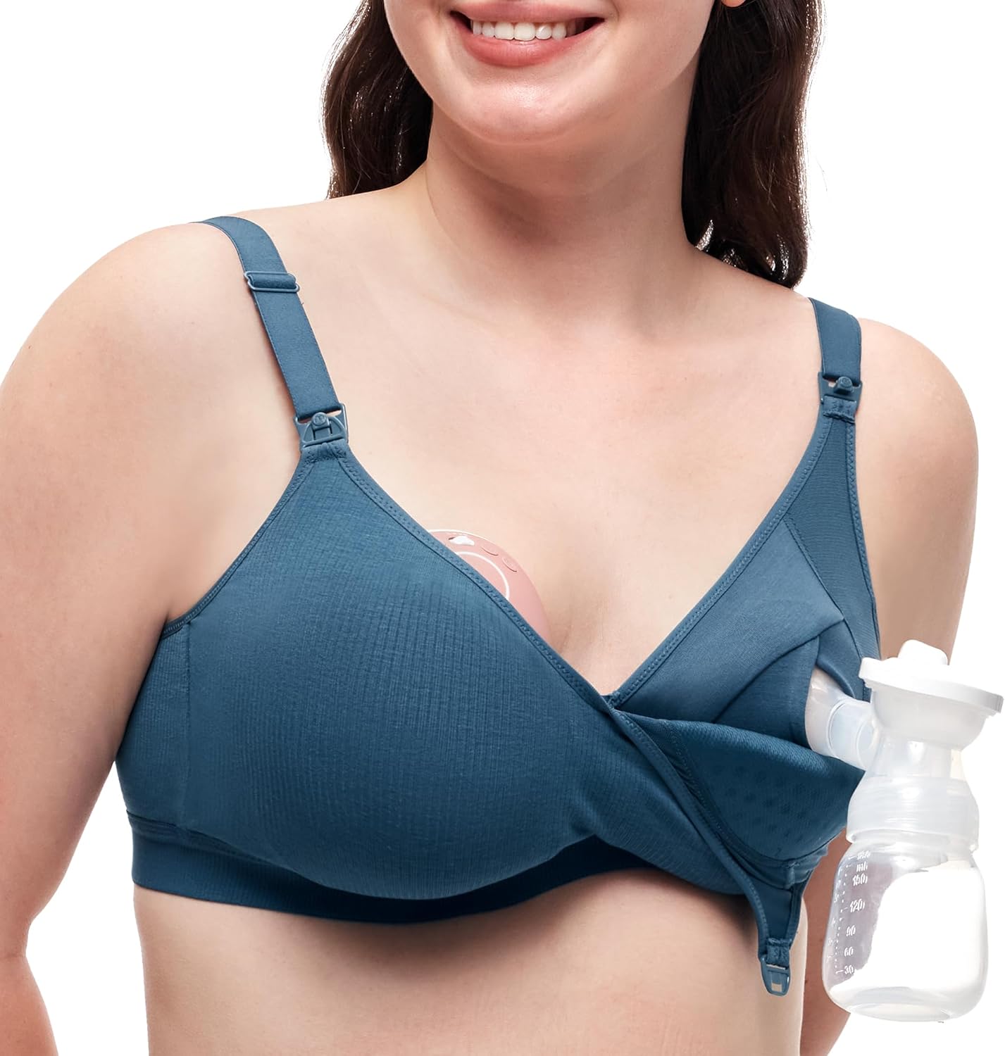 Momcozy Hands-Free Pumping Bra, Wireless & Seamless Breast Pump Bra, Breathable Tencel™ Fabric & Fully Fixed Cups