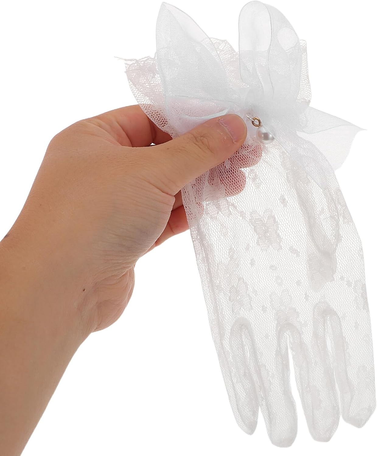 White Lace Lolita Gloves with Bow, Vintage Fingerless Wrist Gloves for Women, Tea Party and Formal Occasion Accessories