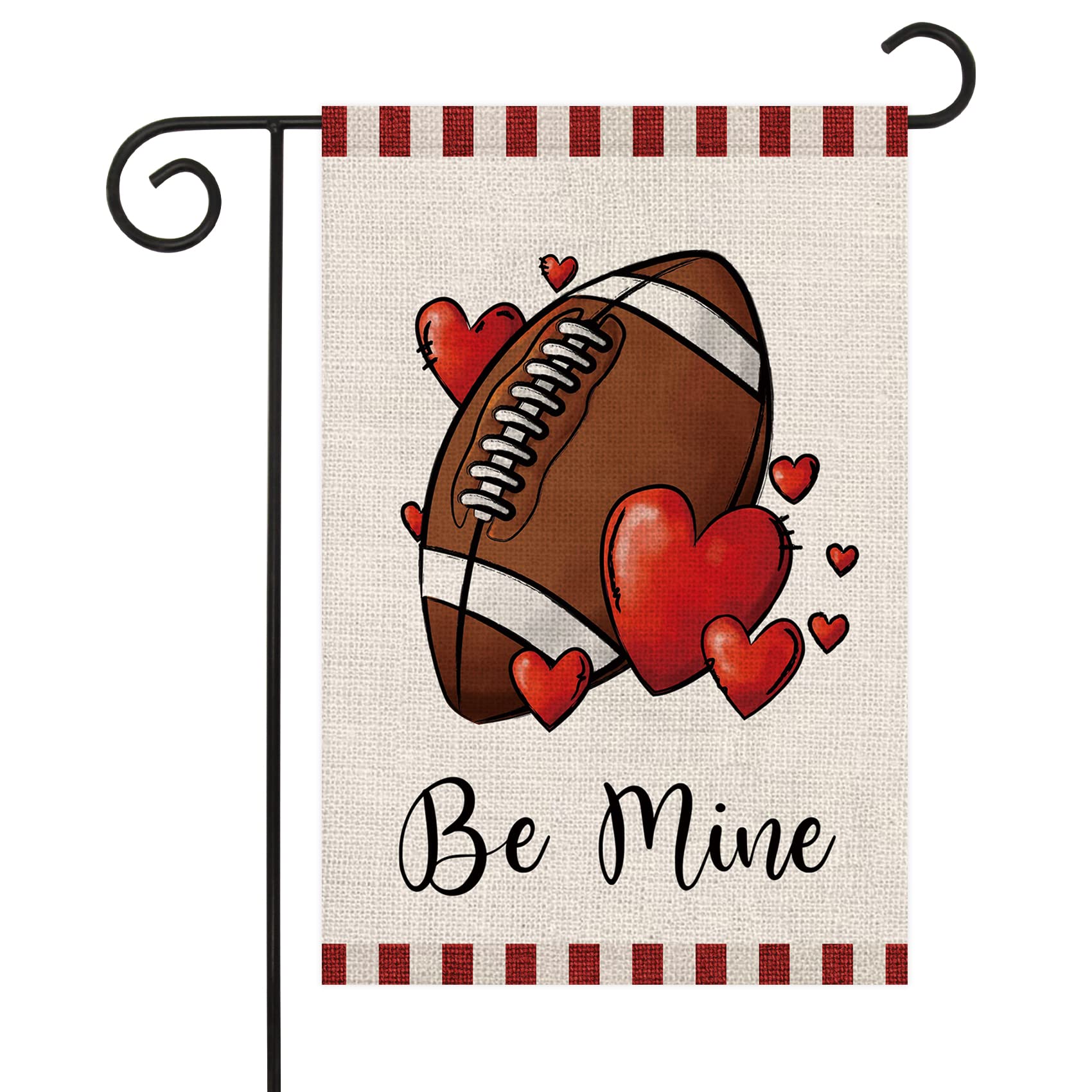 Texupday Be Mine Football Love Heart Decoration Valentine's Day Double Sided Vertical Burlap Garden Flag Rustic Farmhouse Wedding Party Outdoor Yard Banner 12" x 18"
