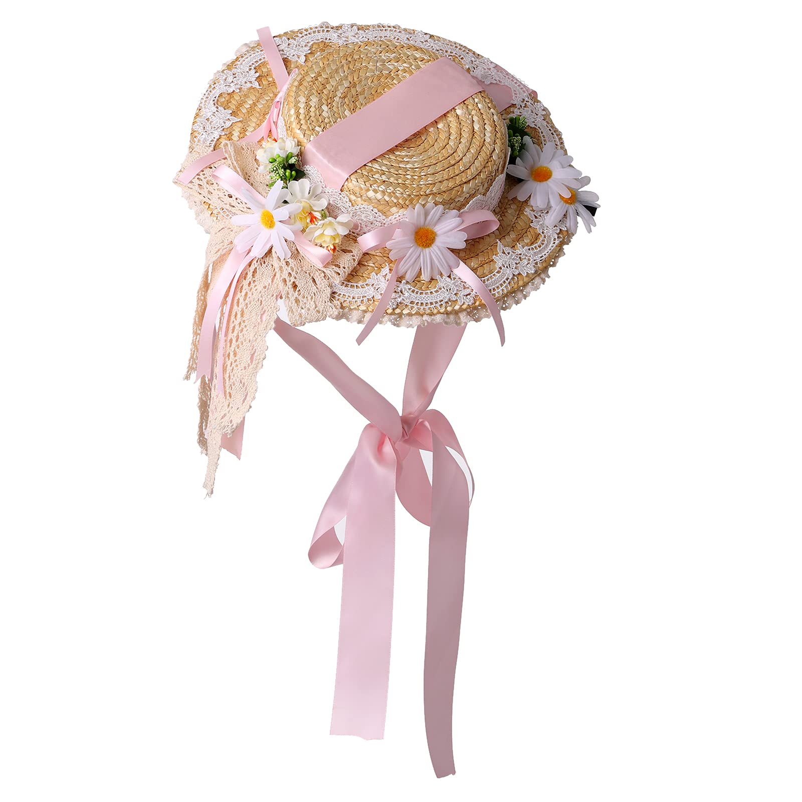 COSDREAMER Chicas Mujeres Tea Party Sun Hat Lolita Lace Ribbons Sombreros de Paja