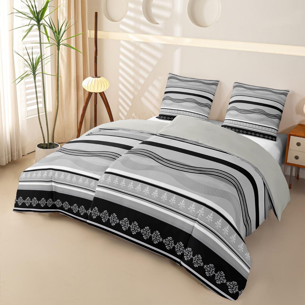 Homewish Schwarz Grau 135x200 Bettwäsche 4teilig