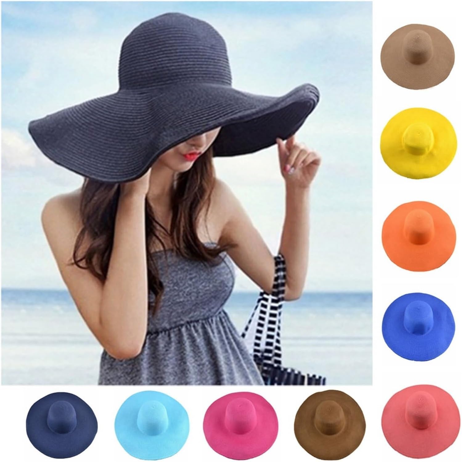 Women's Solid Sun Visor Hat with Wide Rim – Adjustable, Foldable, and Roll-Up Design for Beach, Outdoor, and Travel Use