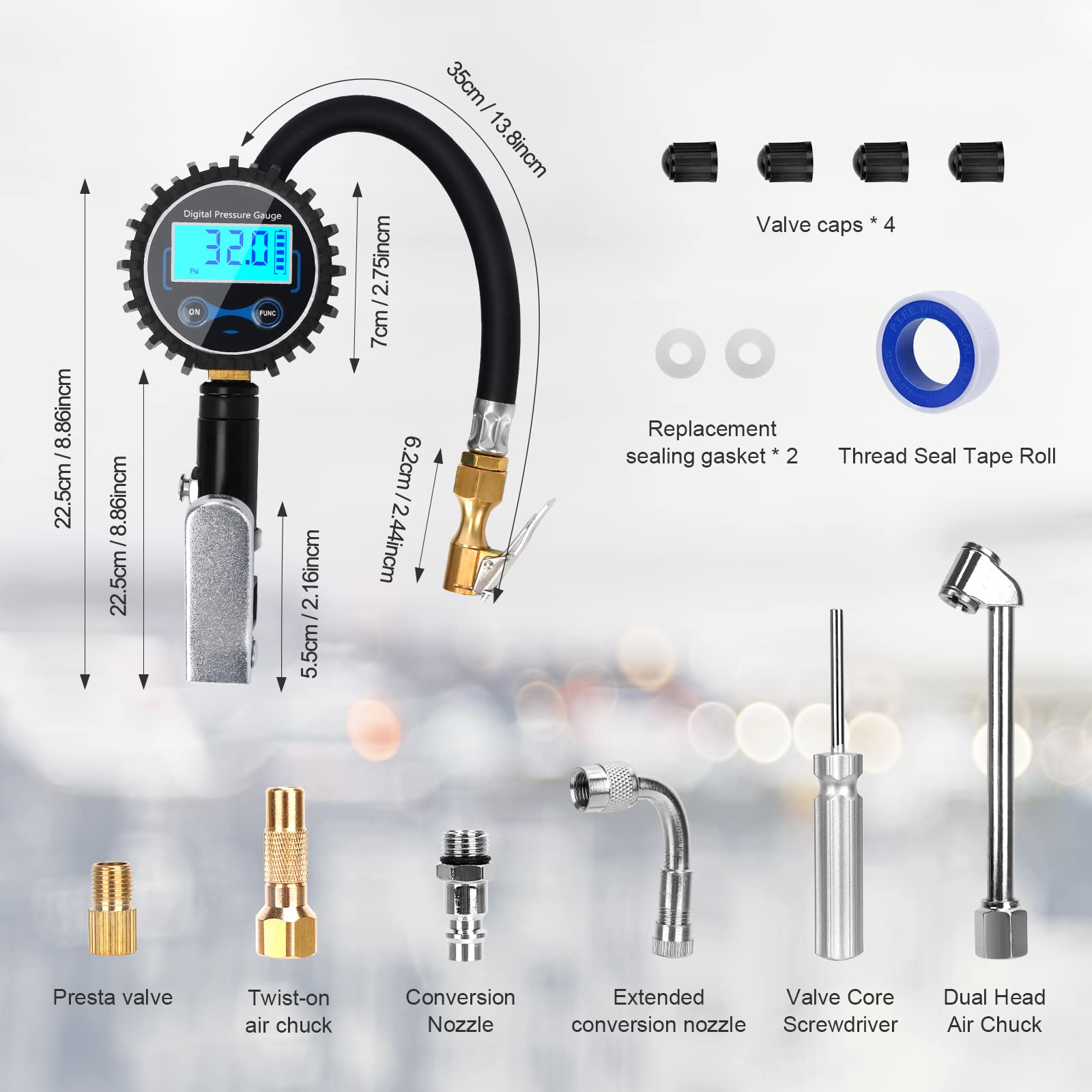 Manometro Digitale Pressione Gomme 200 PSI | Con LED, Per Auto, Moto E Bici | Alta Precisione - Foto 7