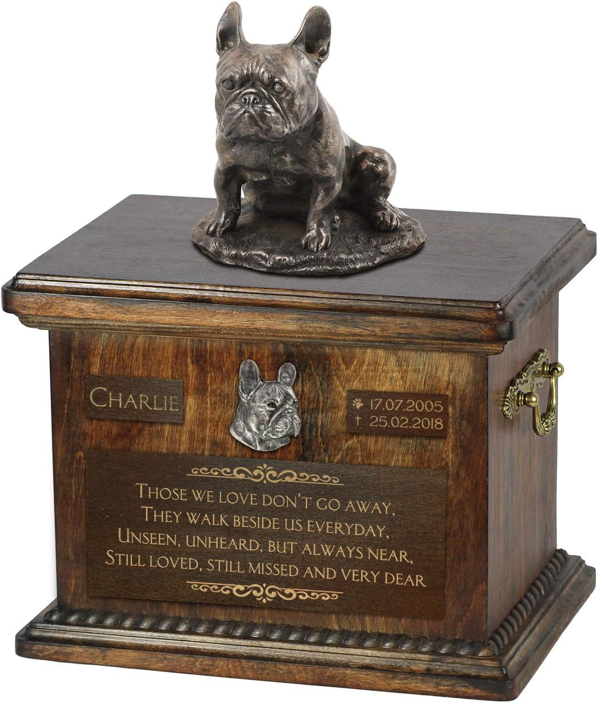 Art-Dog Custom Dog Sitting Statue Memorial Urn - Handmade Cold Cast Bronze on Birch Base – Sturdy and Stylish Urn for Dog’s Ashes – 8.3x11.4x8.7 – 5l – French Bulldog V