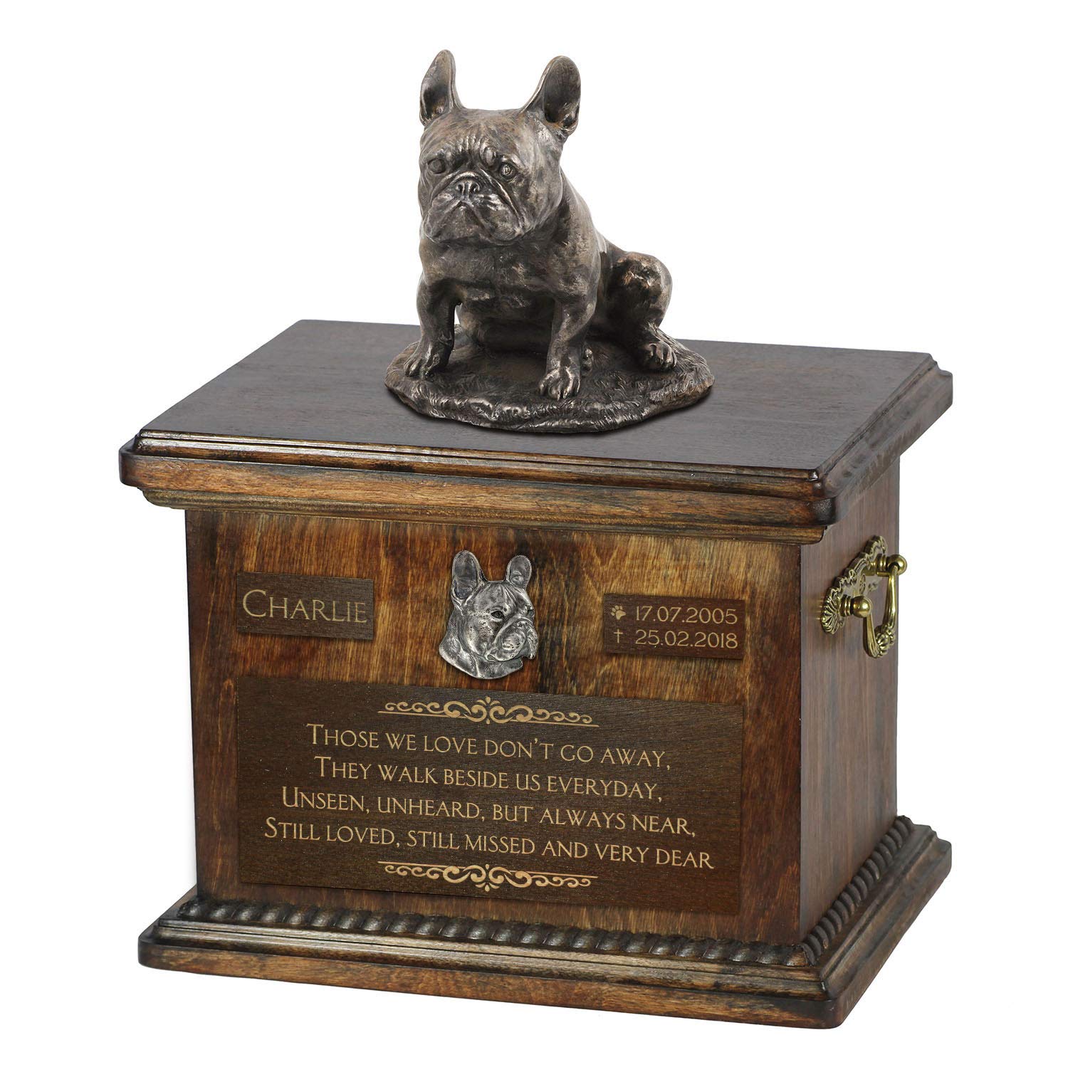 Urne de Commémoration Chien Bouledogue Français 5L Bronze et Bois