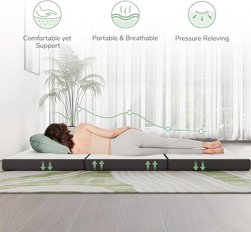 Miniatura 4 de Novilla Colchón plegable tamaño Queen, colchón plegable de espuma viscoelástica de 4 pulgadas, colchón plegable con parte inferior antideslizante,