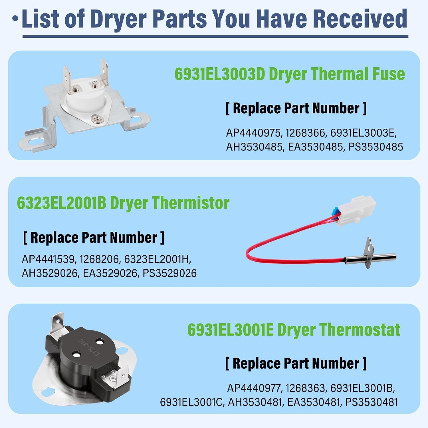 Dryer parts - 6931EL3003D Limit Thermostat 6323EL2001B Thermistor 6931EL3001E Thermostat Fit for L.G Dryer - Replaces AP4440975, 1268366, 6931EL3003E, AH3530485, EA3530485, PS3530485
