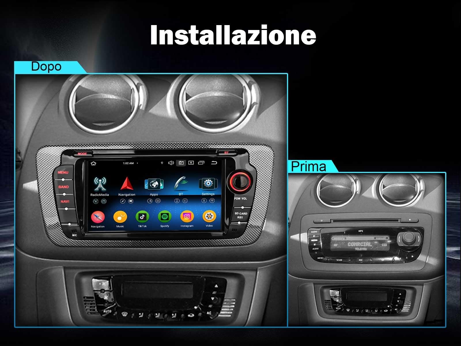 Erisin Android 16 4GB+64GB Autoradio Bluetooth GPS per SEAT IBIZA 2009-2013 | 8-Core 7 pollici 2 DIN Radio Supporti Senza fili CarPlay Android Auto GPS Navigatore Schermo tattile WiFi 4G IPS DSP CANbus