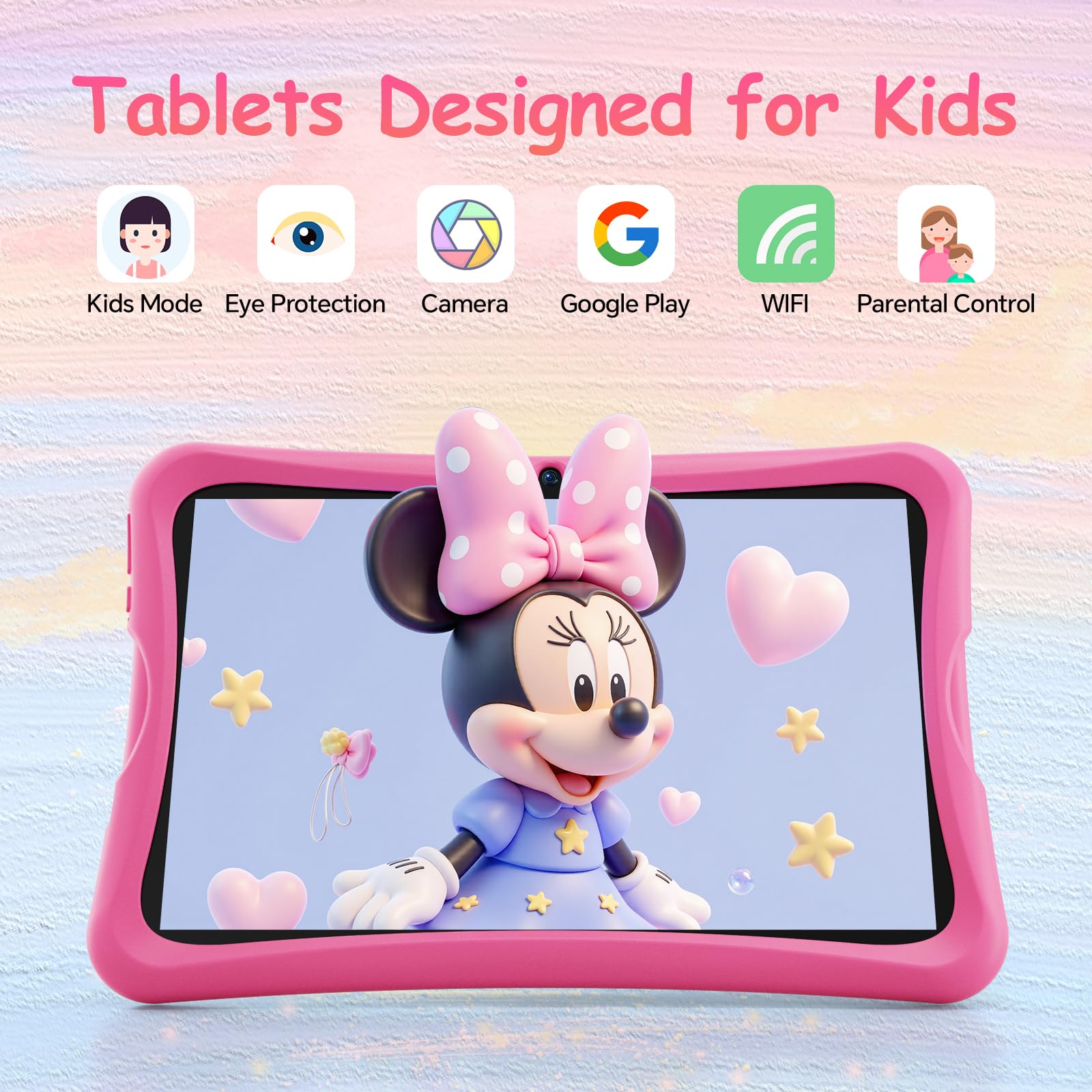 DigiLand Tablet 10,1 Pollici per Bambini, Android 15 Tablets con Custodia Protettiva,6+32GB, Schermo IPS 1280*800, Doppia Fotocamera 2MP+5MP, 6000 mAh Tablett con Controllo Genitoriale e iWawa (Rosa)