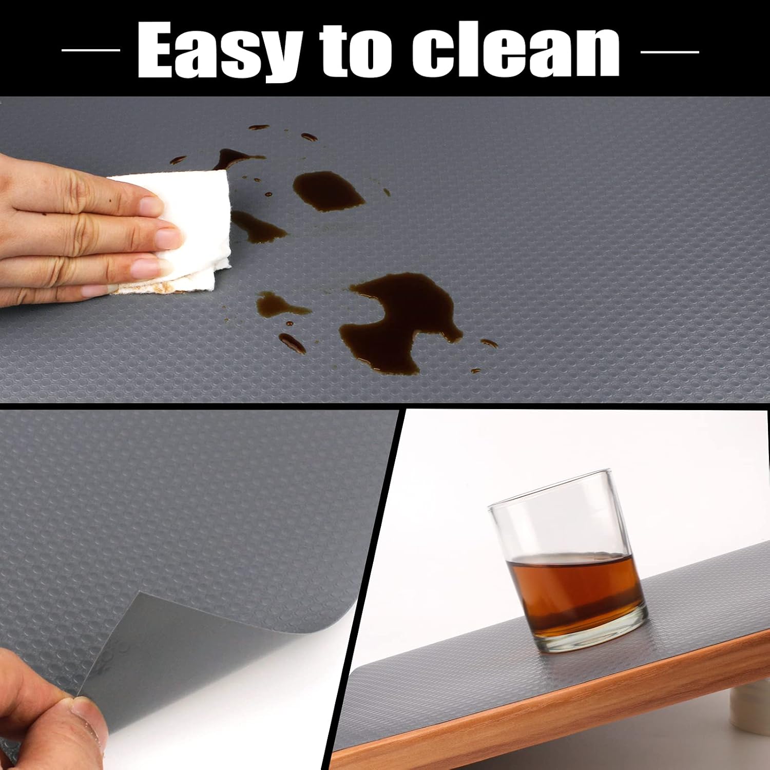 Aecoyke Shelf Liner, Non Adhesive Kitchen Drawer Liner, Durable Non Slip Cabinet Liner Waterproof Fridge Mats for Kitchen Pantry, Table, Shelves, Washable Refrigerator Liners (Grey, 12 x 240 inch) -