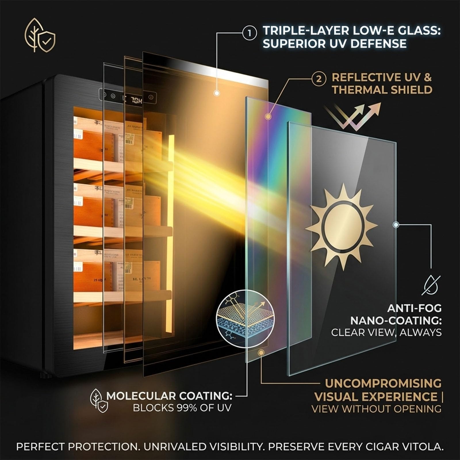 Professioneller Zigarren Humidor Schrank, 45L 52L Elektrisch für 250-350 Zigarren, Kompressor und PTC Heizung, Konstantes Klima System, Spanisches Zedernholz(45L,220V)