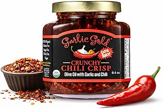 Garlic Gold Organic Extra Spicy Crunchy Chili Crisp | Olive Oil Infused with Garlic & Chili | USDA Organic, Gluten-Free, Keto-Friendly (6.4 oz)