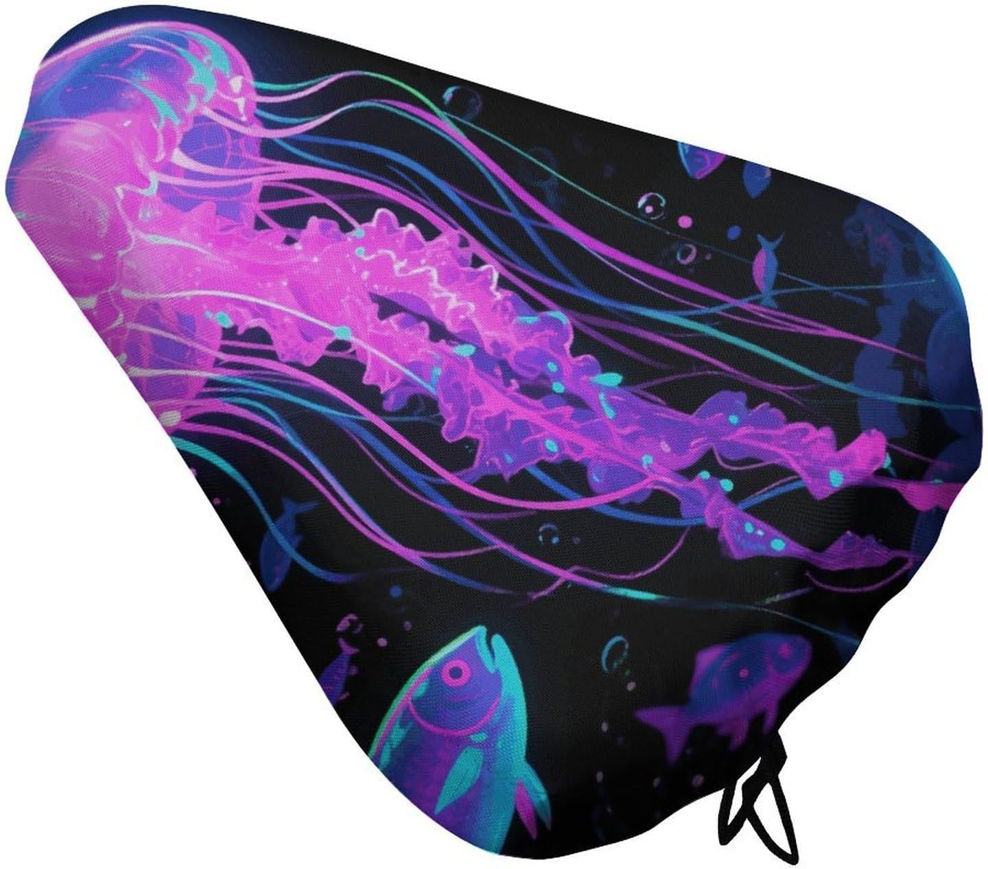 Waterproof Bike Seat Cover with Drawstring -Fluorescent Jellyfish Universal Exercise Bike Seat Cushion for Men & Women, Comfortable Non-Slip Bicycle Saddle Cover for Road/Mountain Bikes
