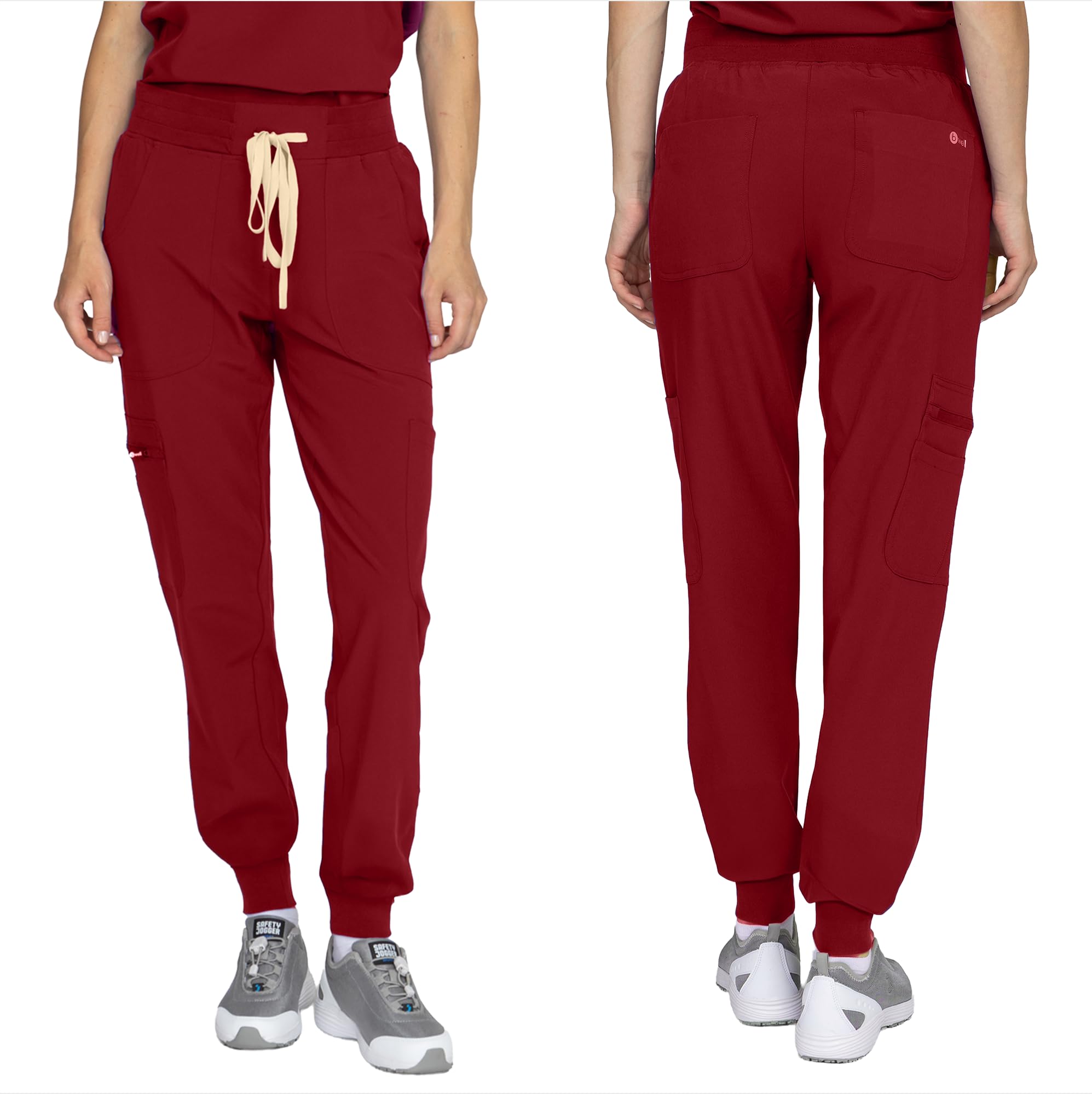 B-well Naomi Damen-Schrubb-Set Schlupfkasack + Schlupfhose Set Medizin Arzt Uniform Schlupfjacke Oberteil mit Hose Medizinische Berufsbekleidung mit Elastan (Burgund, L)