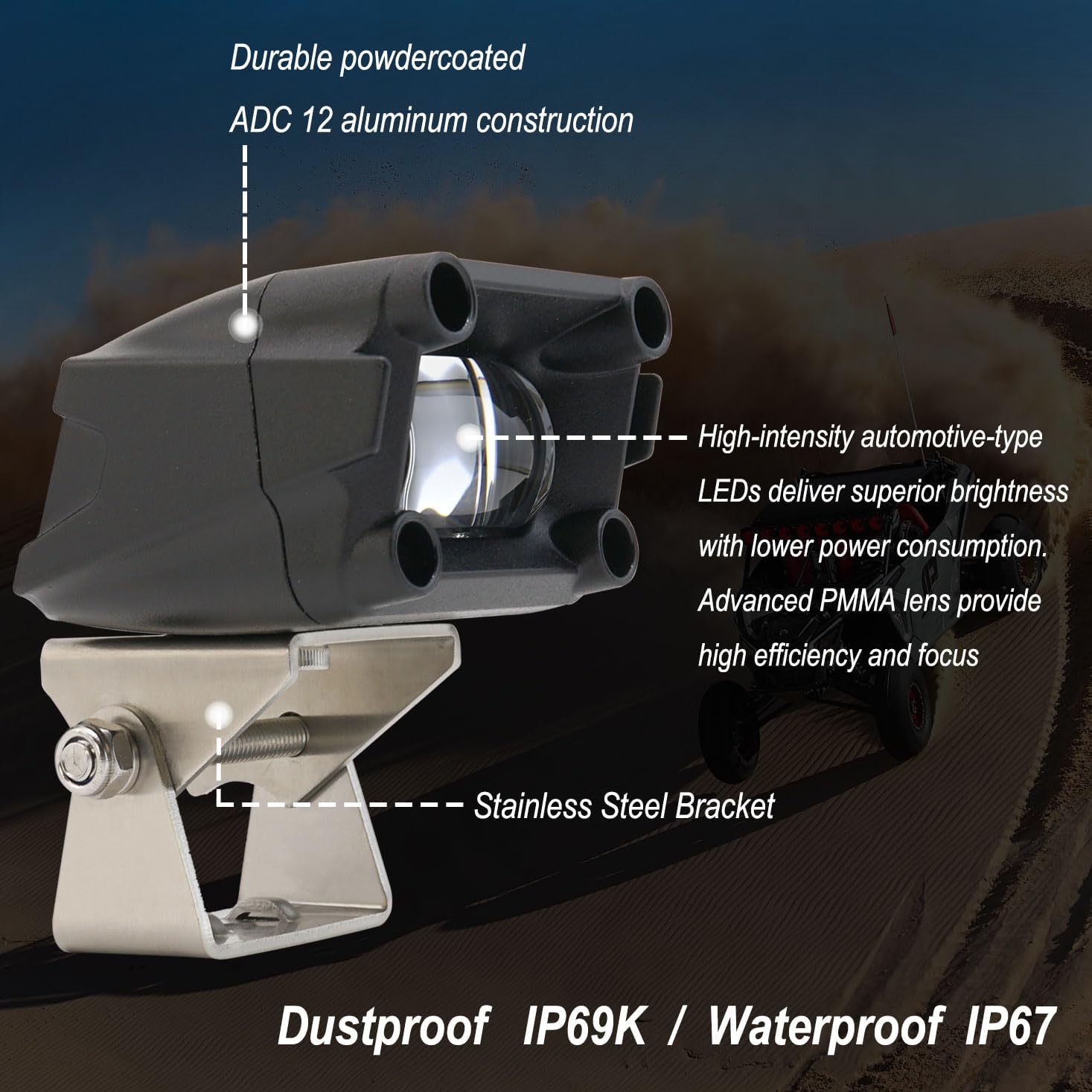 Super Bright LED Pod Lights Focused Beam Offroad Driving/Fog Lights for Jeep Wrangler, Trucks, SUV, UTV/ATV,Pickup A-Pillar Ditch Light