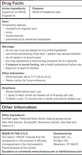 Miniatura 2 de Sinol Headache Relief Spray, Over-The-Counter Medication Nose Spray for Migraine Cluster Tension, Sinus Relief & Nasal Decongestants, 15 ml