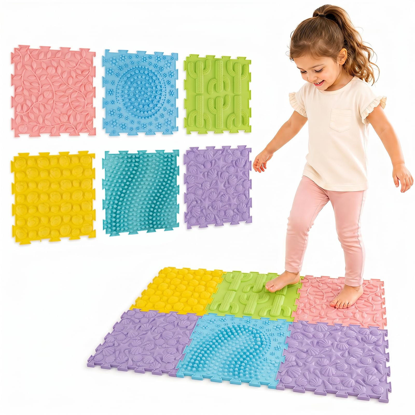 HOMASIS Set 6 Tappetini Sensoriali Ortopedici per Bambini 3+ Anni (Stile 2)