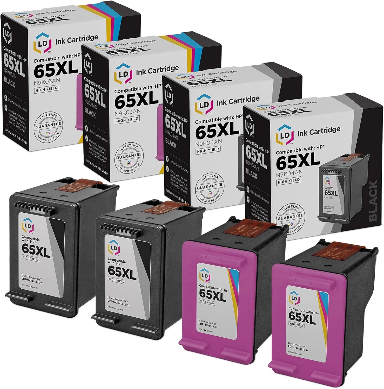 LD Remanufactured Ink Cartridge Replacement for HP 65XL ( 2 Black, 2 Color, 4 pk )